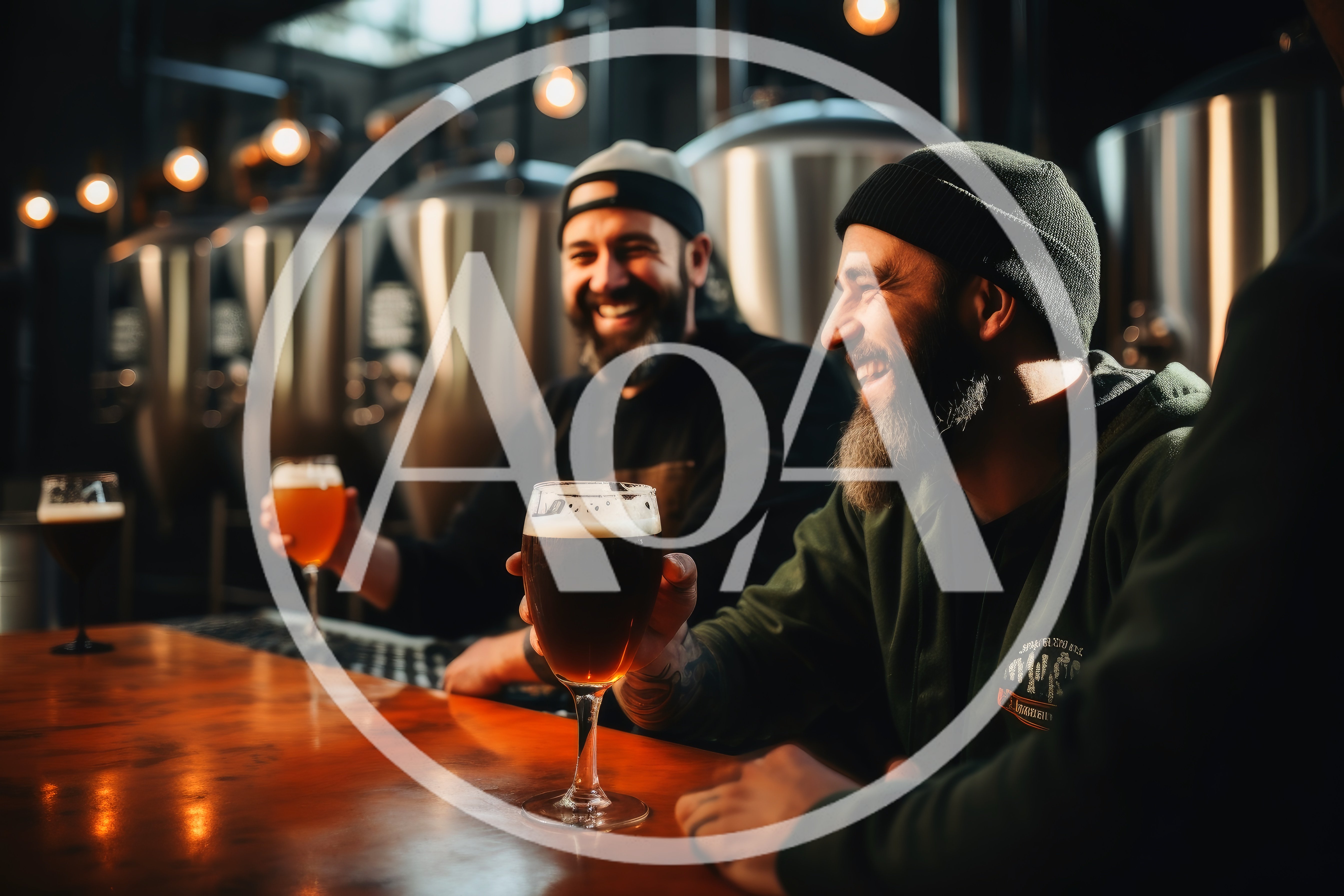 Two Bearded Men Enjoying Craft Beer At A Brewery