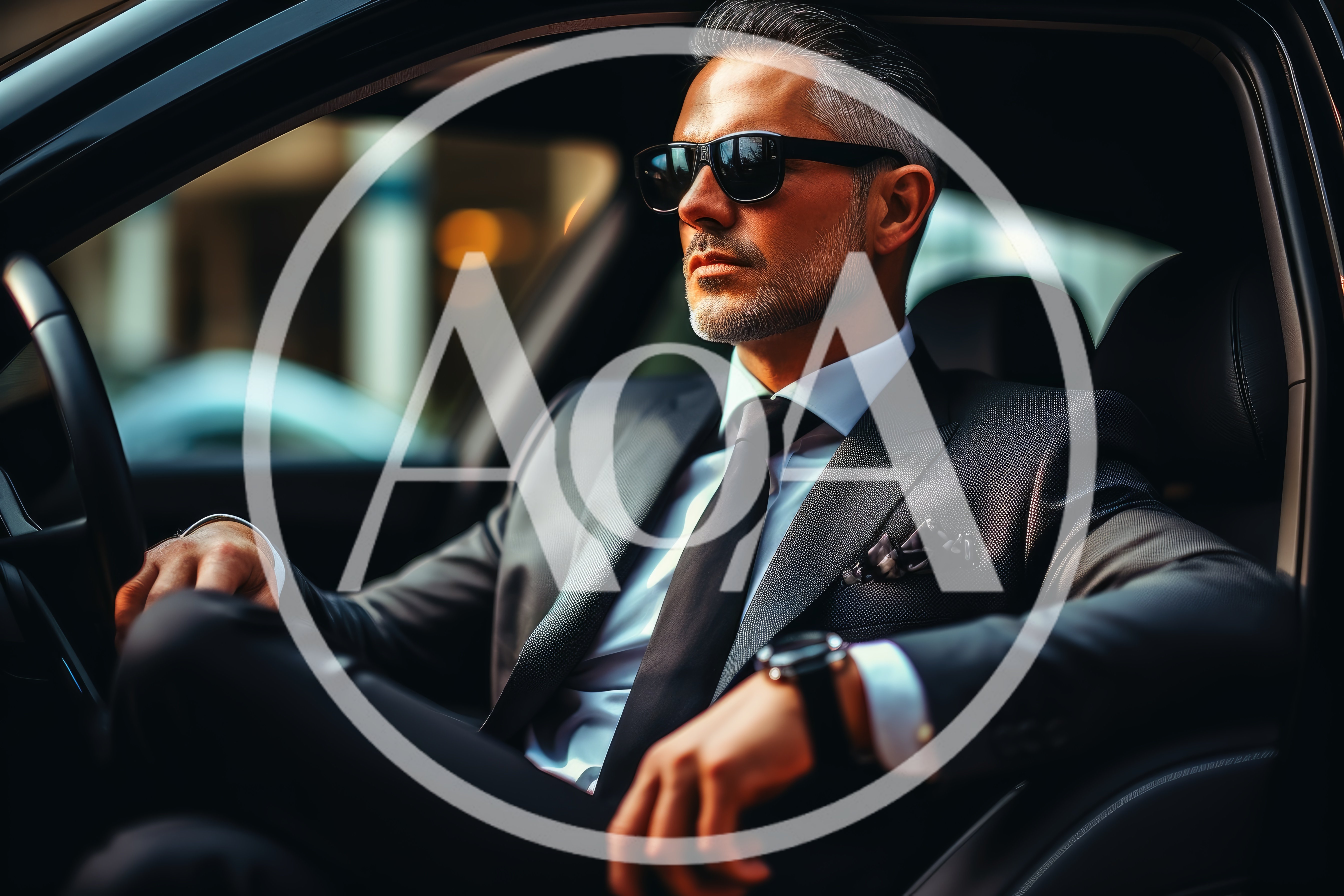 Sophisticated Businessman Sitting In Luxury Car Interior