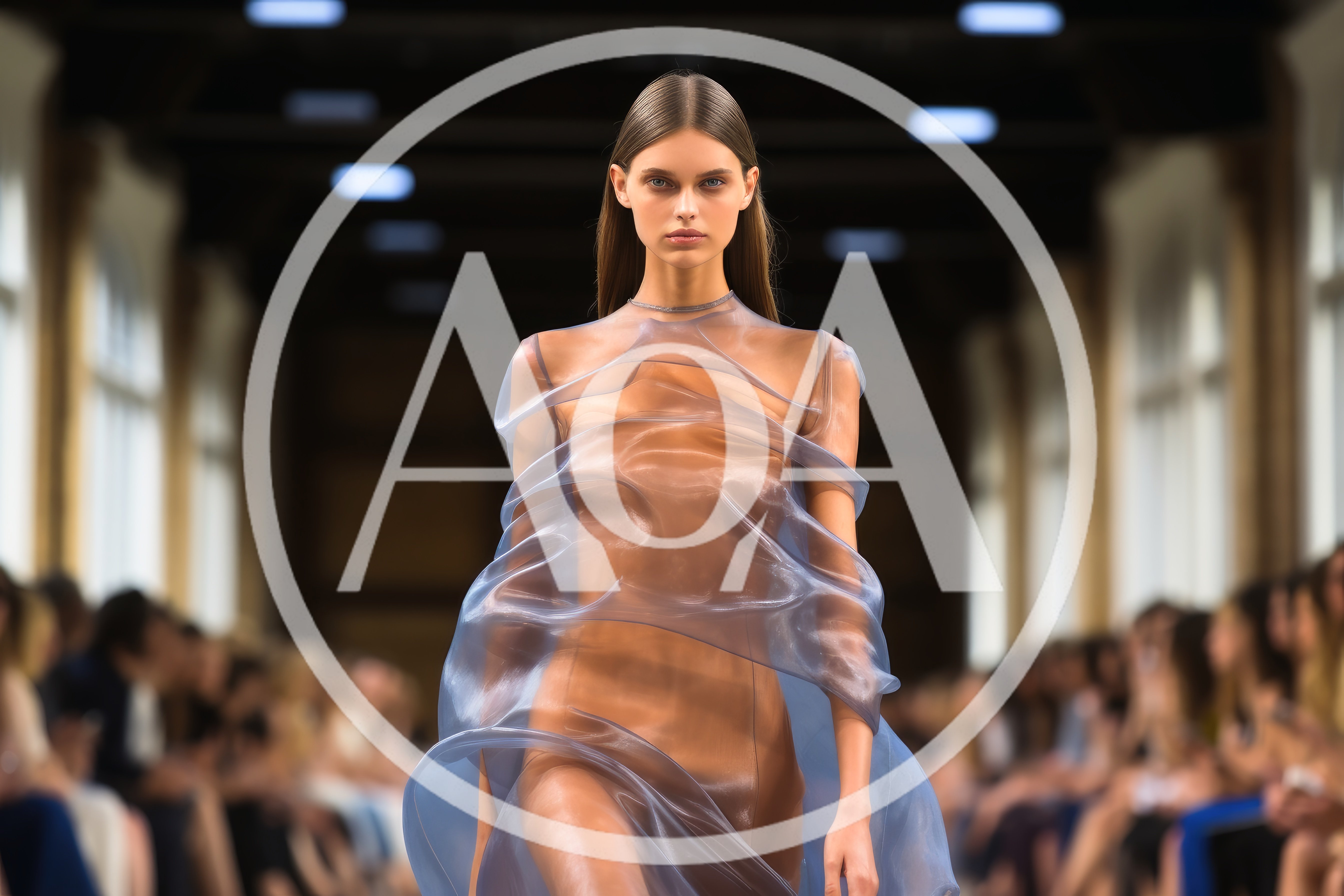 Model Walking Down A Fashion Runway In Transparent Dress
