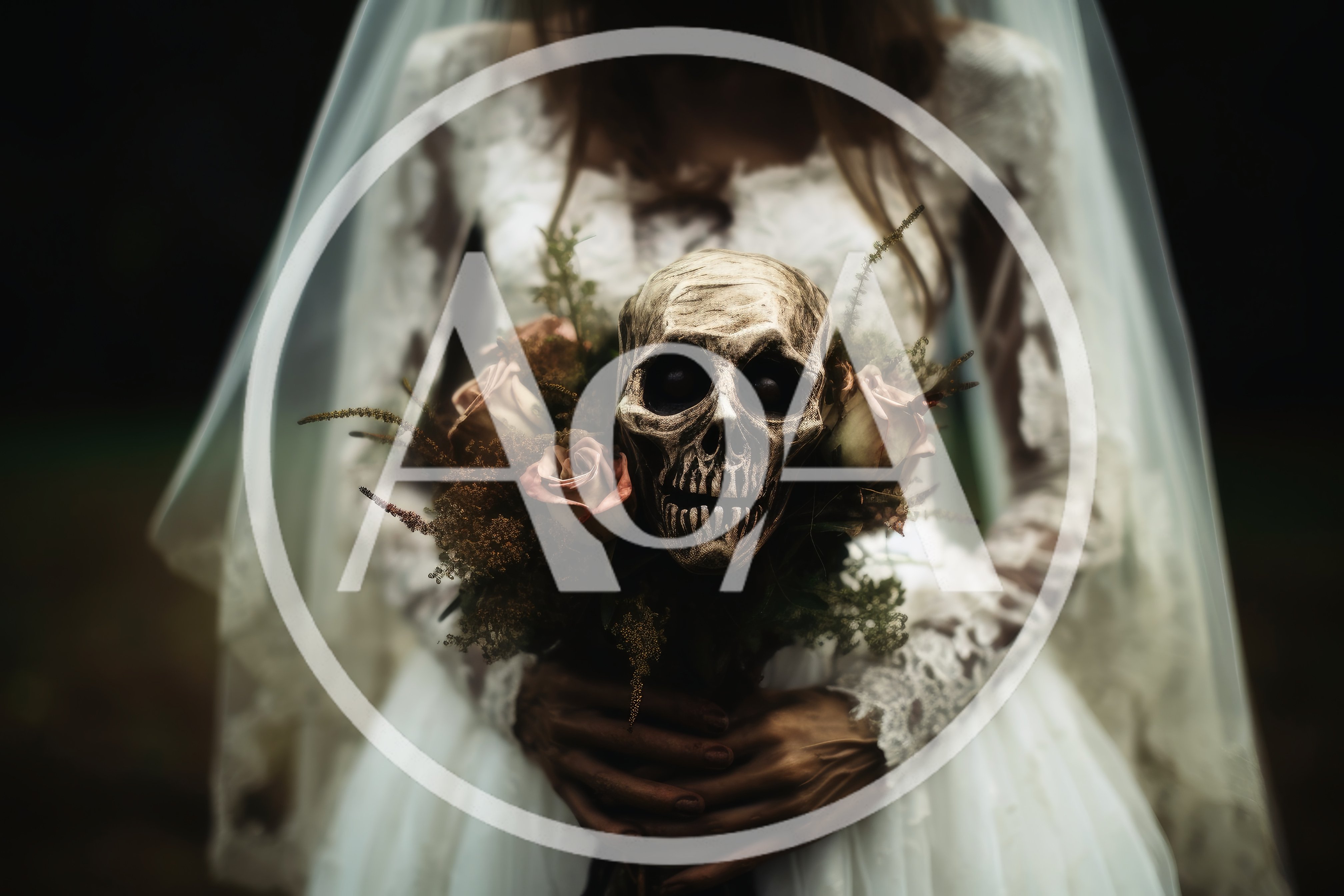 Gothic Bride Holding A Skull Floral Bouquet