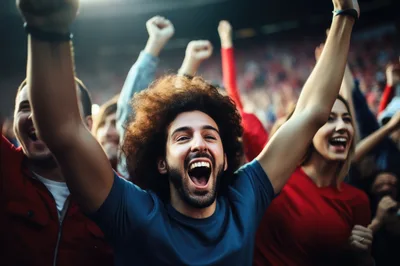 Excited Sports Fans Cheering In A Stadium