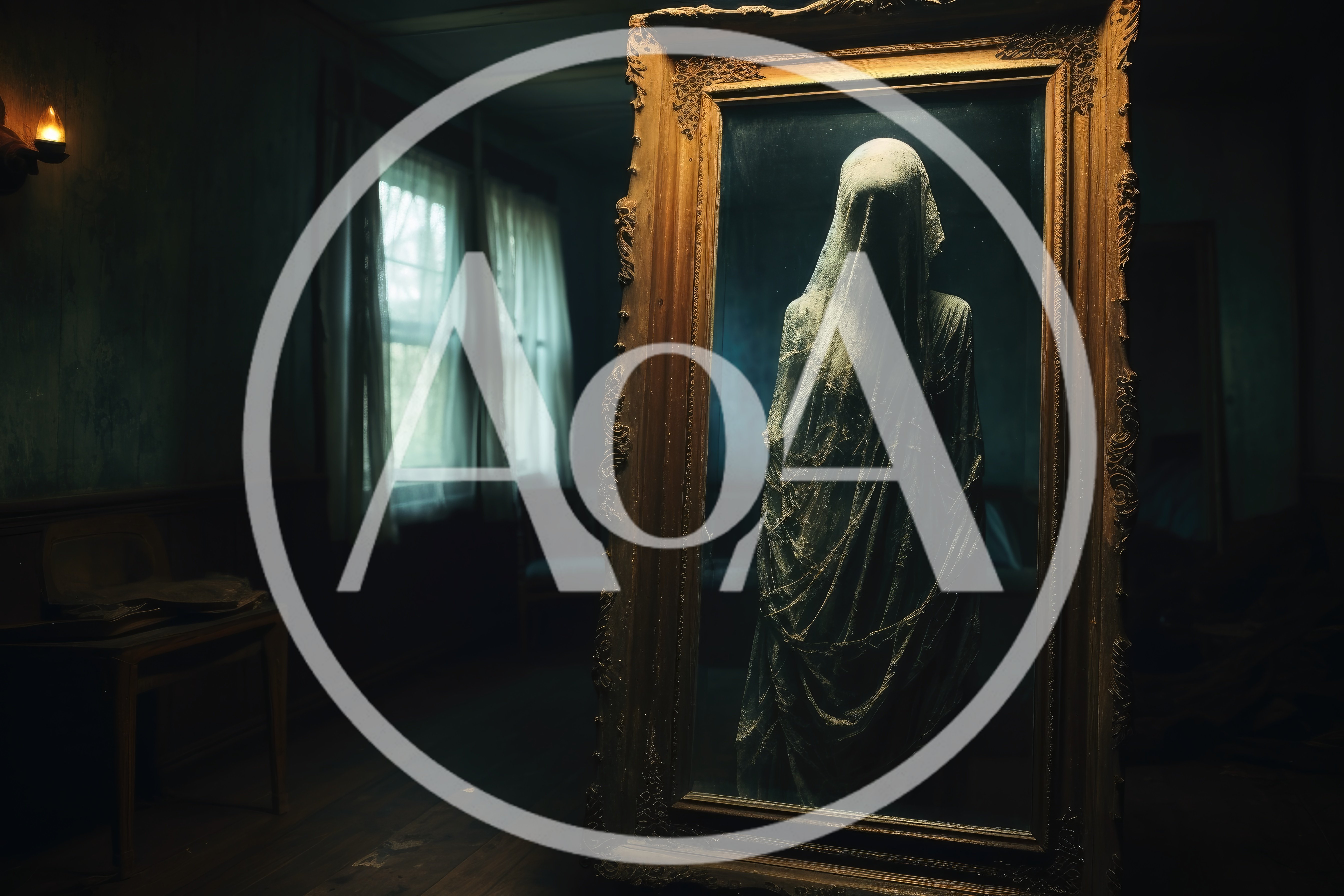 Ghostly Figure Standing Inside An Ornate Antique Mirror