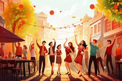 Group Of Friends Dancing At An Outdoor Street Party