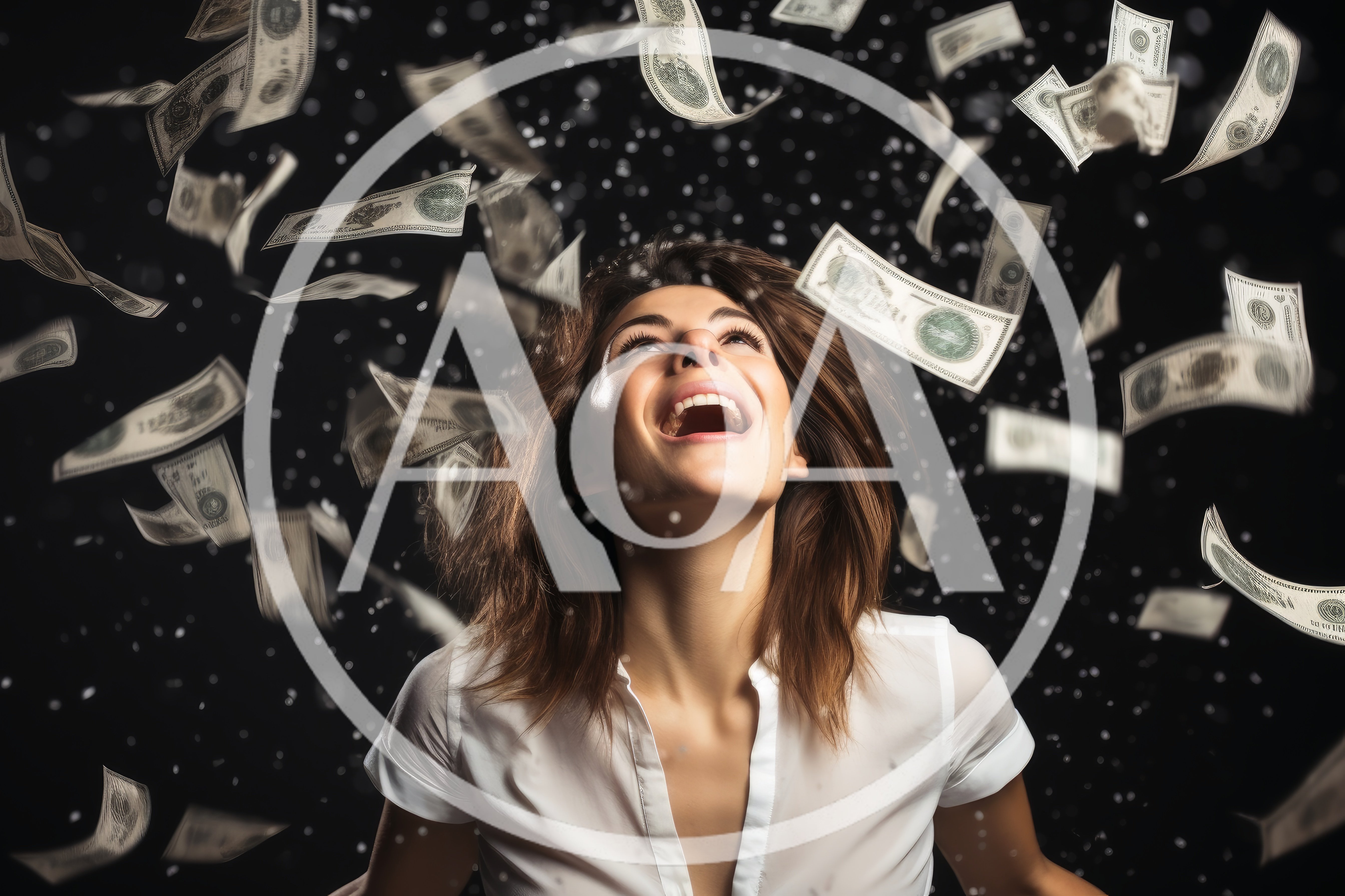 Excited Woman Celebrating Under Falling US Dollar Bills