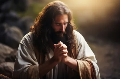 Jesus Christ Praying With Hands Clasped In Devotion
