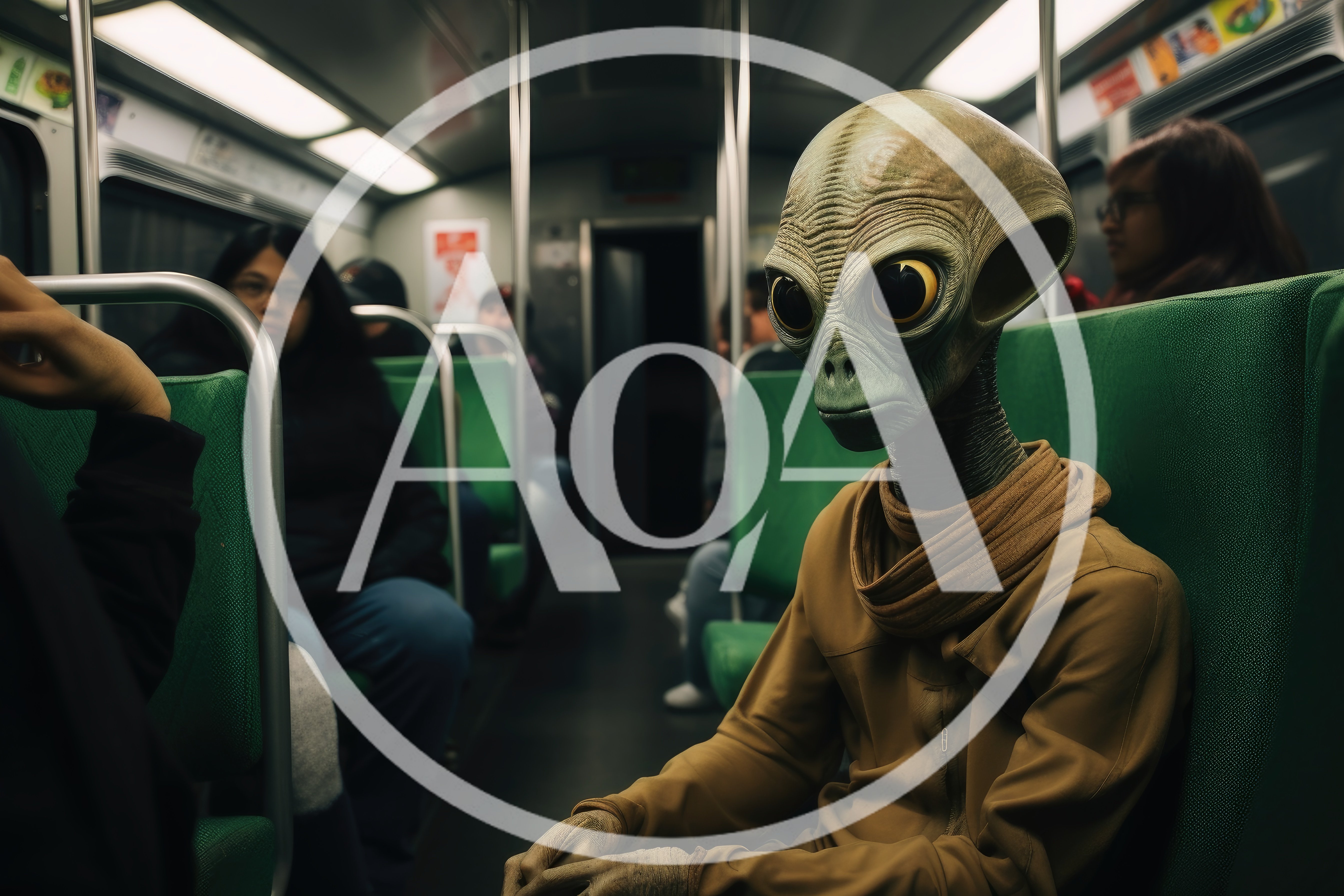 Alien Passenger Sitting On A Public Subway Train