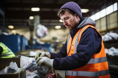 Warehouse Worker Sorting Recyclable Materials In A Facility