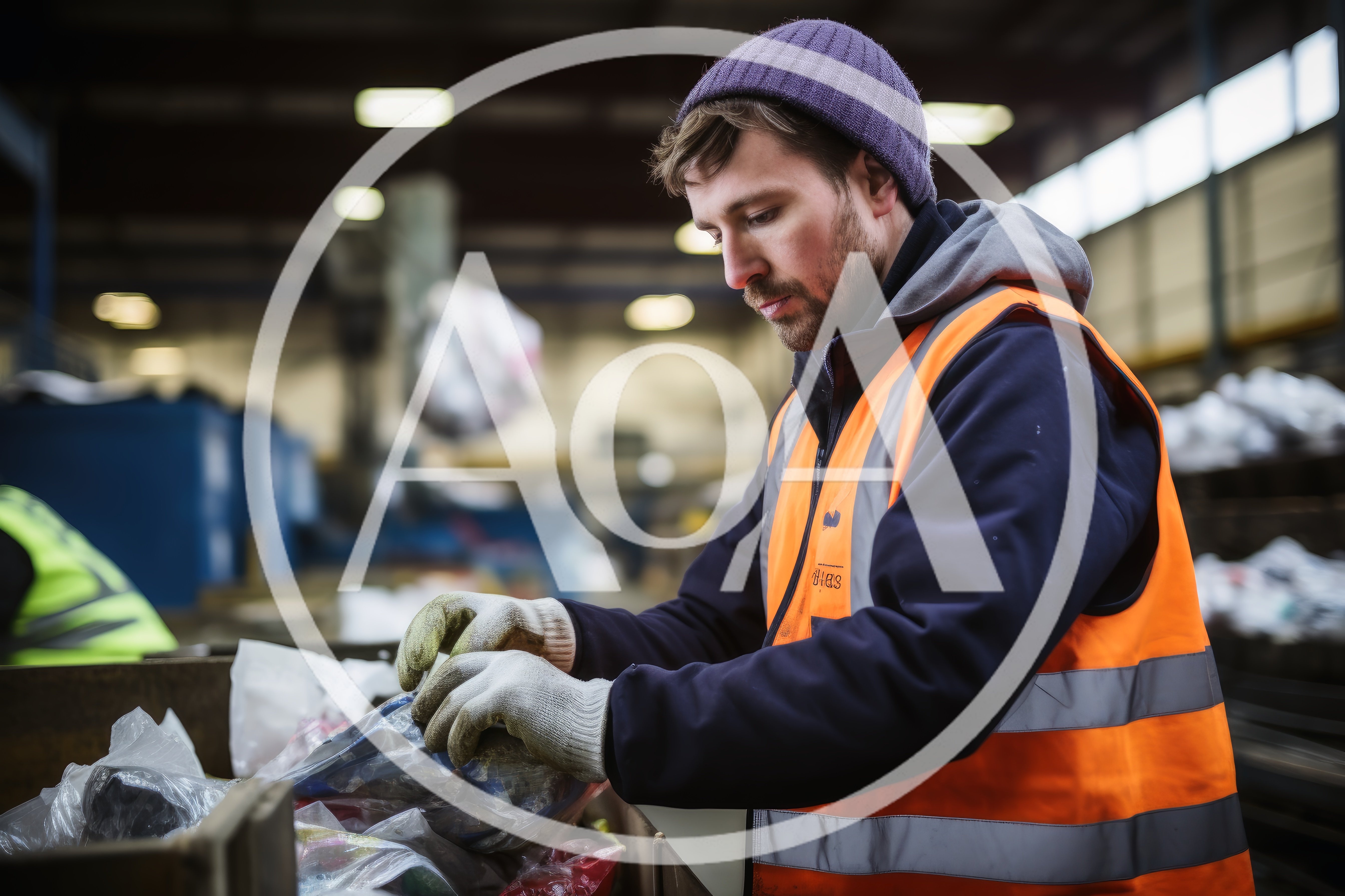 Warehouse Worker Sorting Recyclable Materials In A Facility