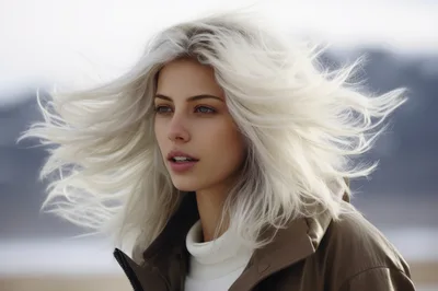 Portrait Of A Young Woman With Windblown Platinum Hair