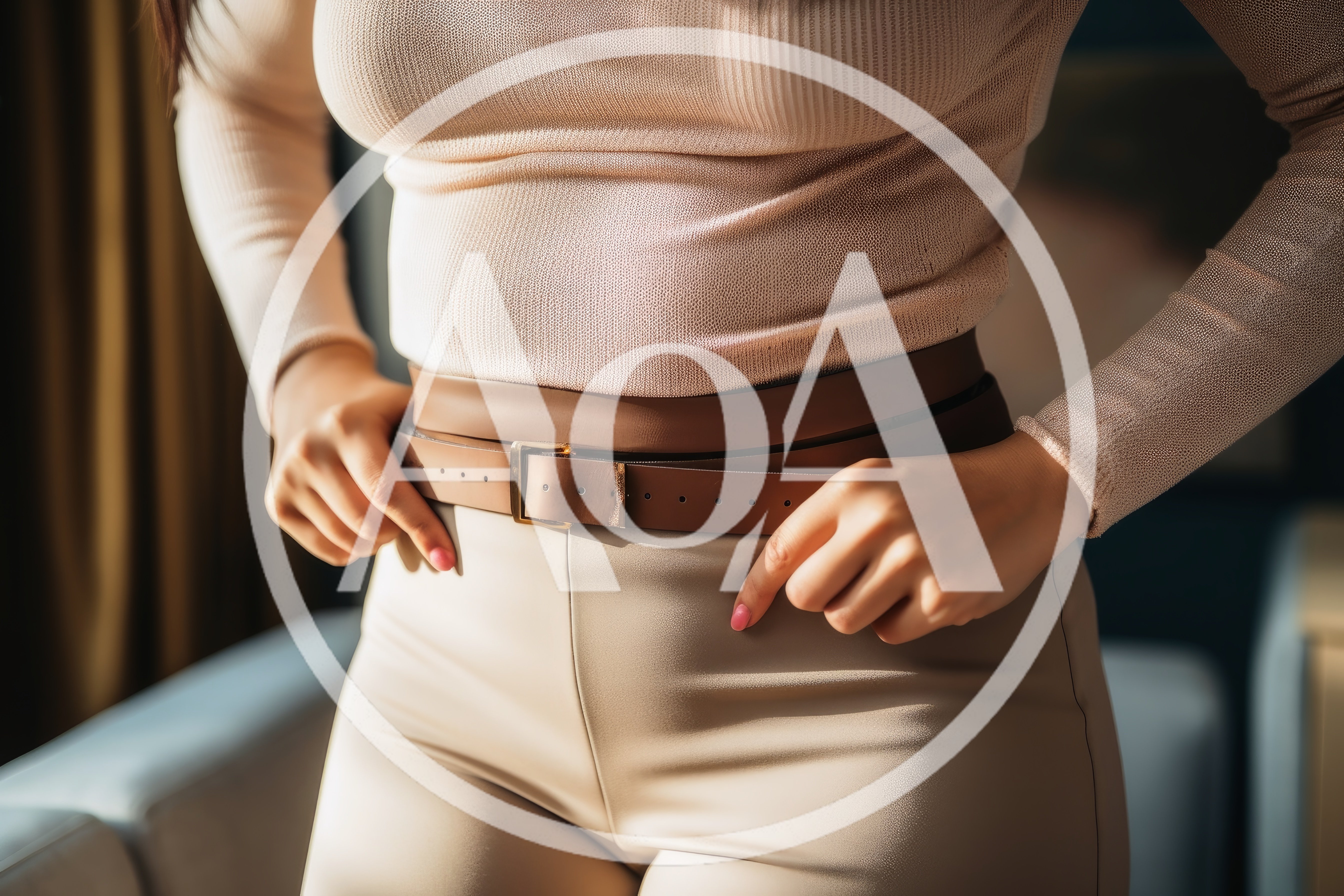 Woman Adjusting Her Brown Leather Belt