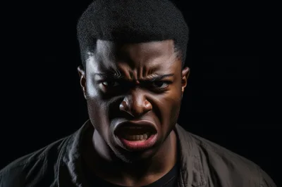 Angry Young Black Man Expressing Intense Rage