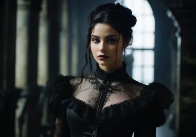 Gothic Woman In Victorian Lace Dress
