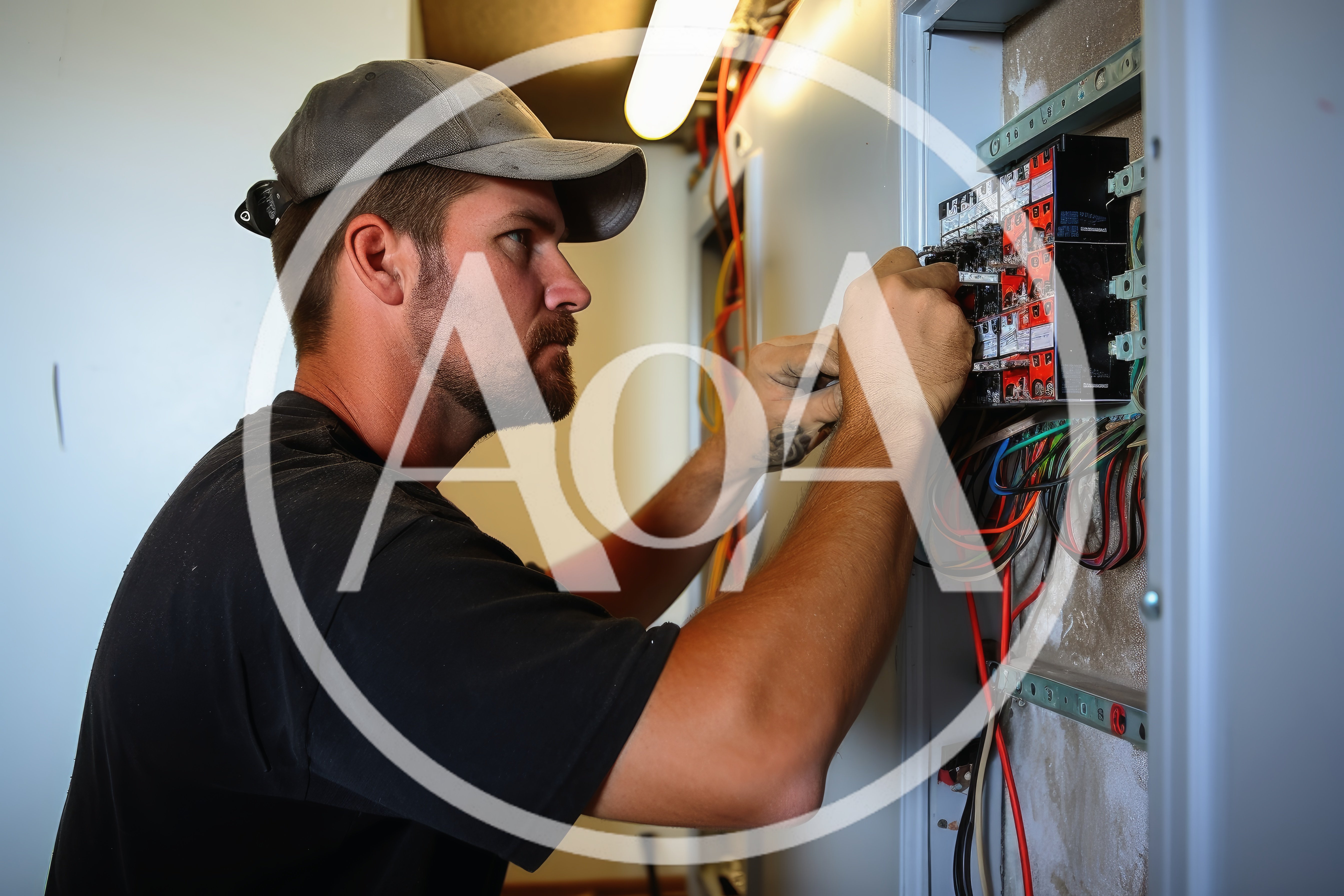 Electrician Working On A Residential Circuit Breaker Panel