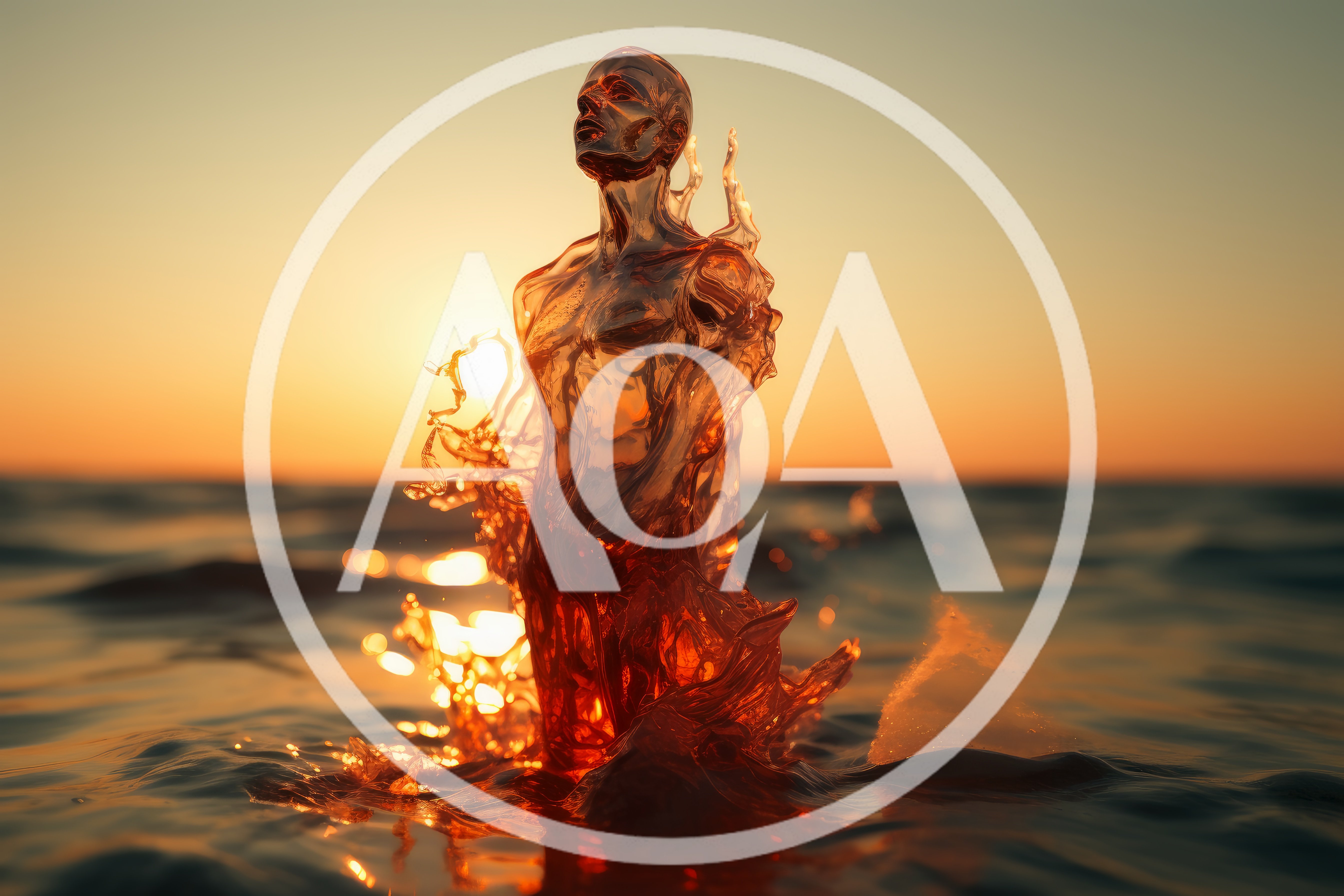 Abstract Human Figure Emerging From Golden Ocean Water