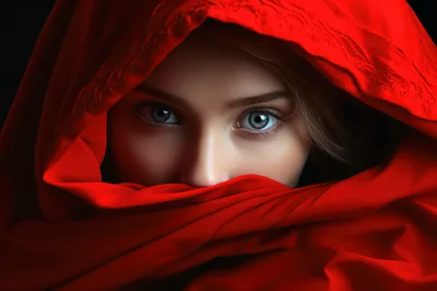 Portrait Of A Woman Wearing A Red Hood