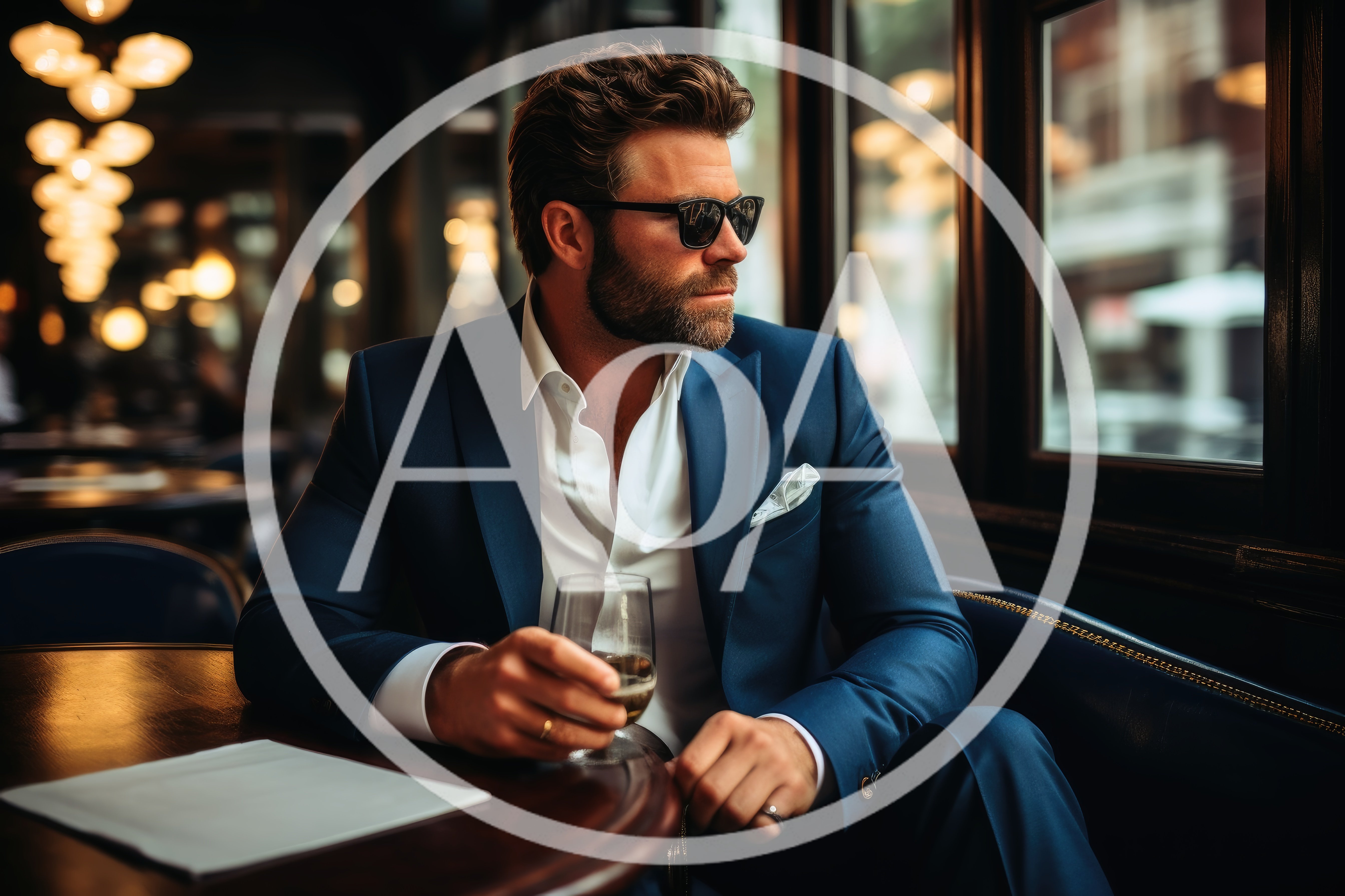 Sophisticated Man In Suit Drinking At A Restaurant