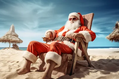 Santa Claus Relaxing on a Tropical Beach