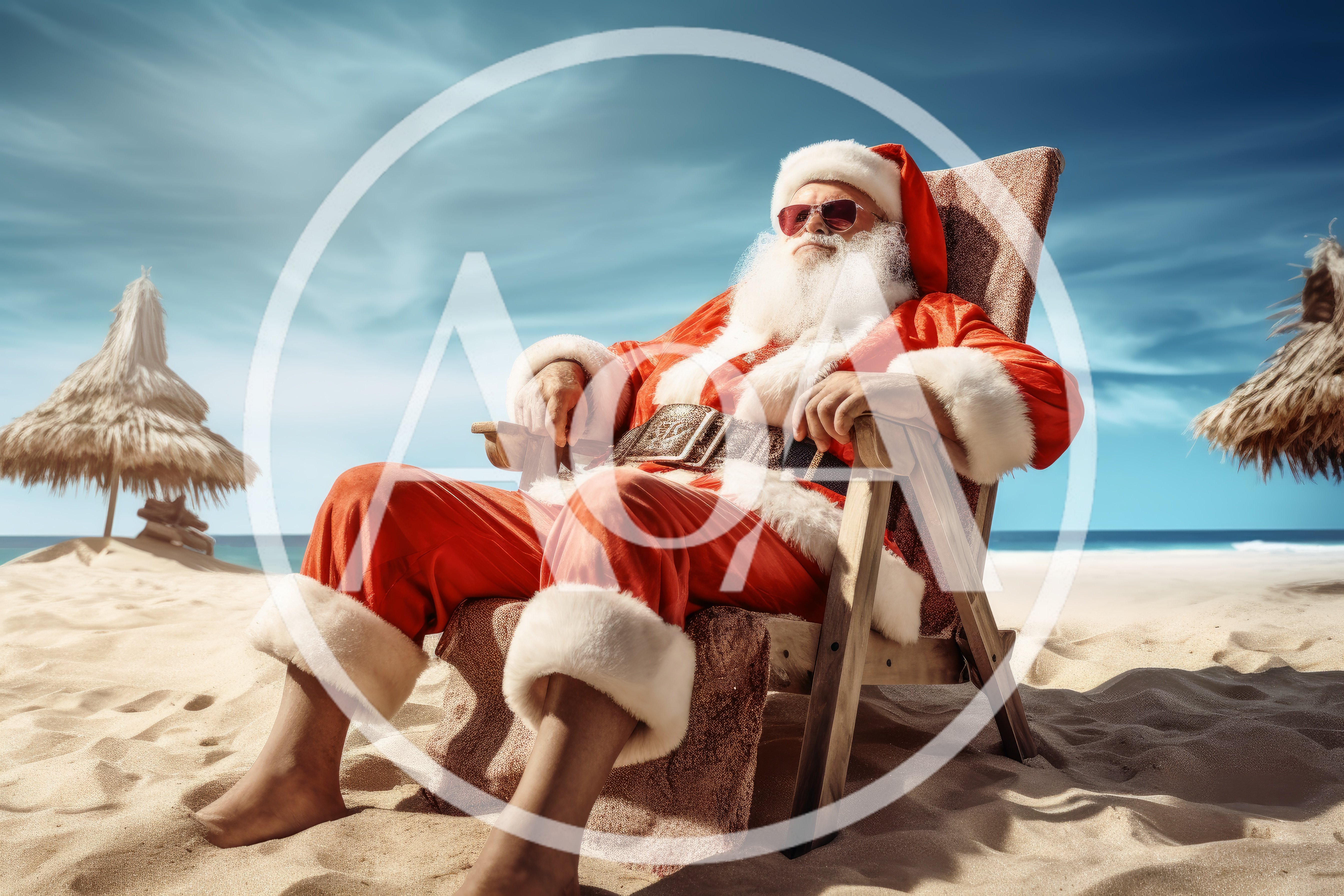 Santa Claus Relaxing on a Tropical Beach
