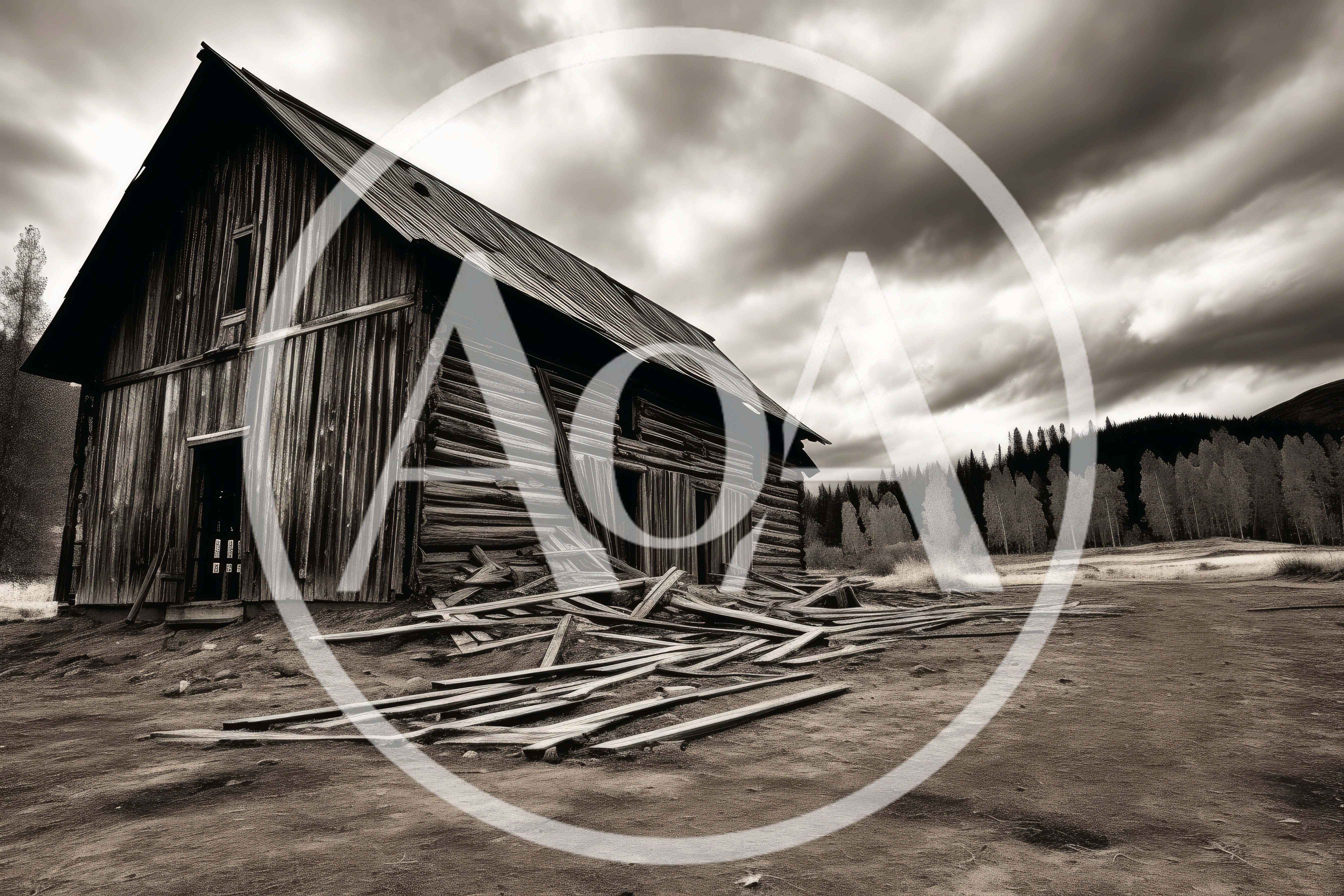 Dilapidated Wooden Barn In A Desolate Mountain Landscape