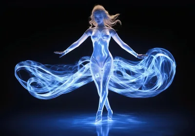 Ethereal Glowing Female Spirit With Flowing Energy Trails
