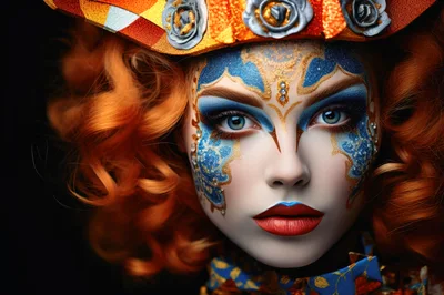 Portrait Of A Woman With Elaborate Venetian Carnival Makeup