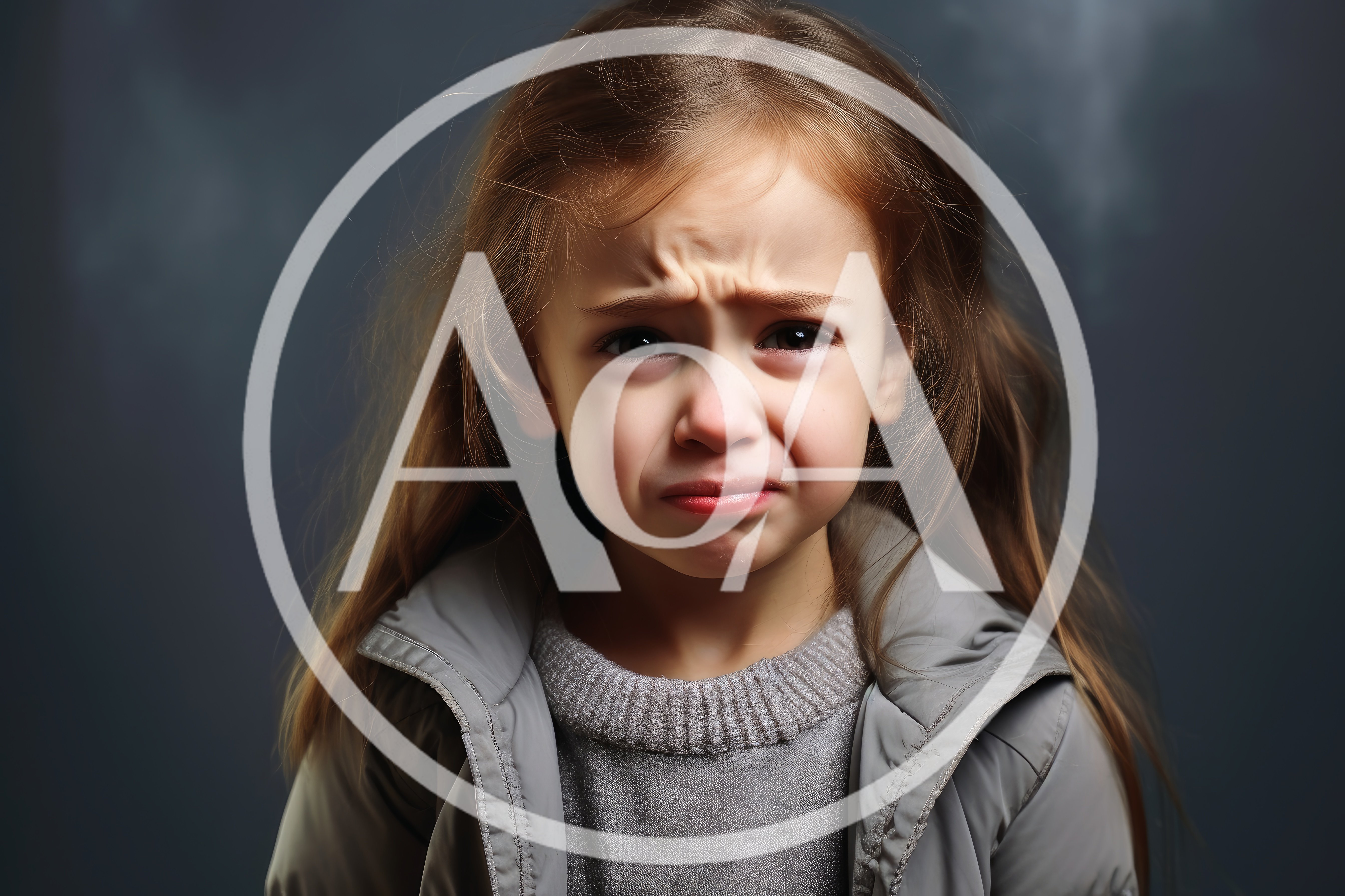 Sad Young Girl Crying Against Dark Background