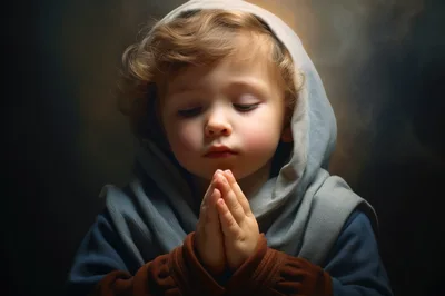 Young Child Praying With Hands Clasped