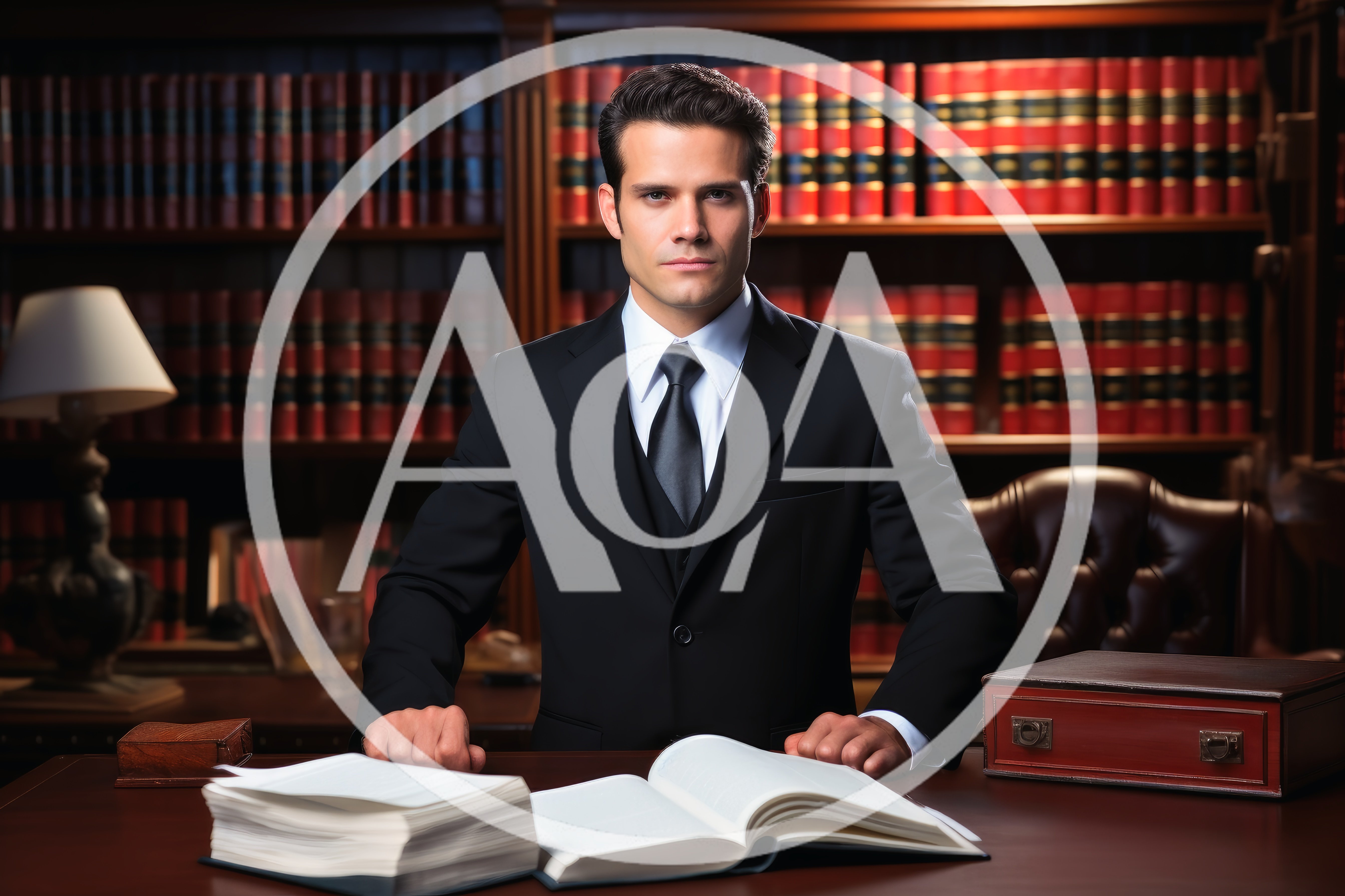 Professional Lawyer Sitting At Desk In Law Library
