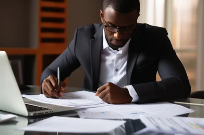 Professional Businessman Working With Documents At Office Desk
