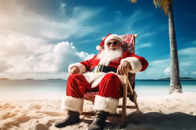 Santa Claus Relaxing on a Tropical Beach