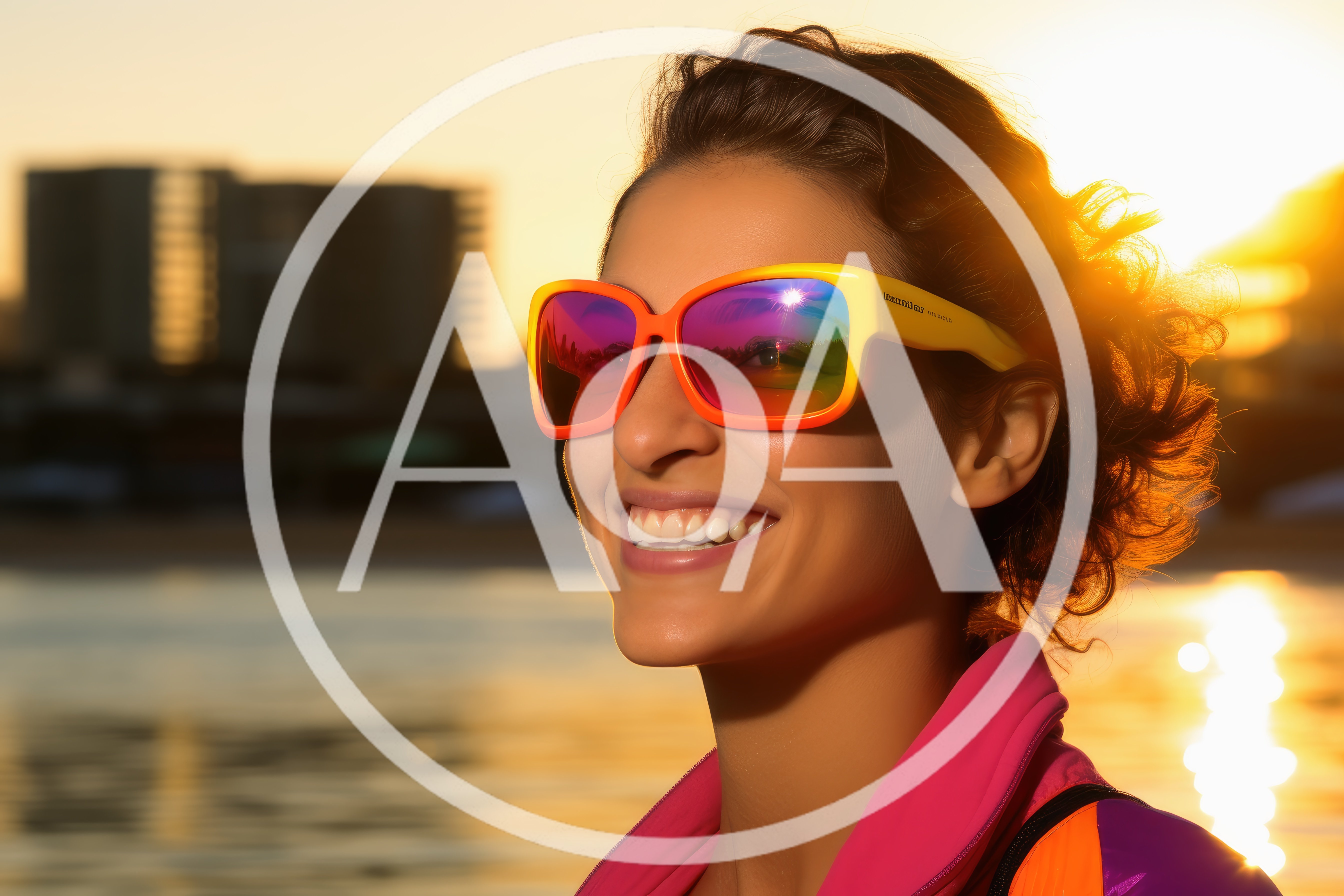 Smiling Woman Wearing Colorful Sunglasses At Sunset