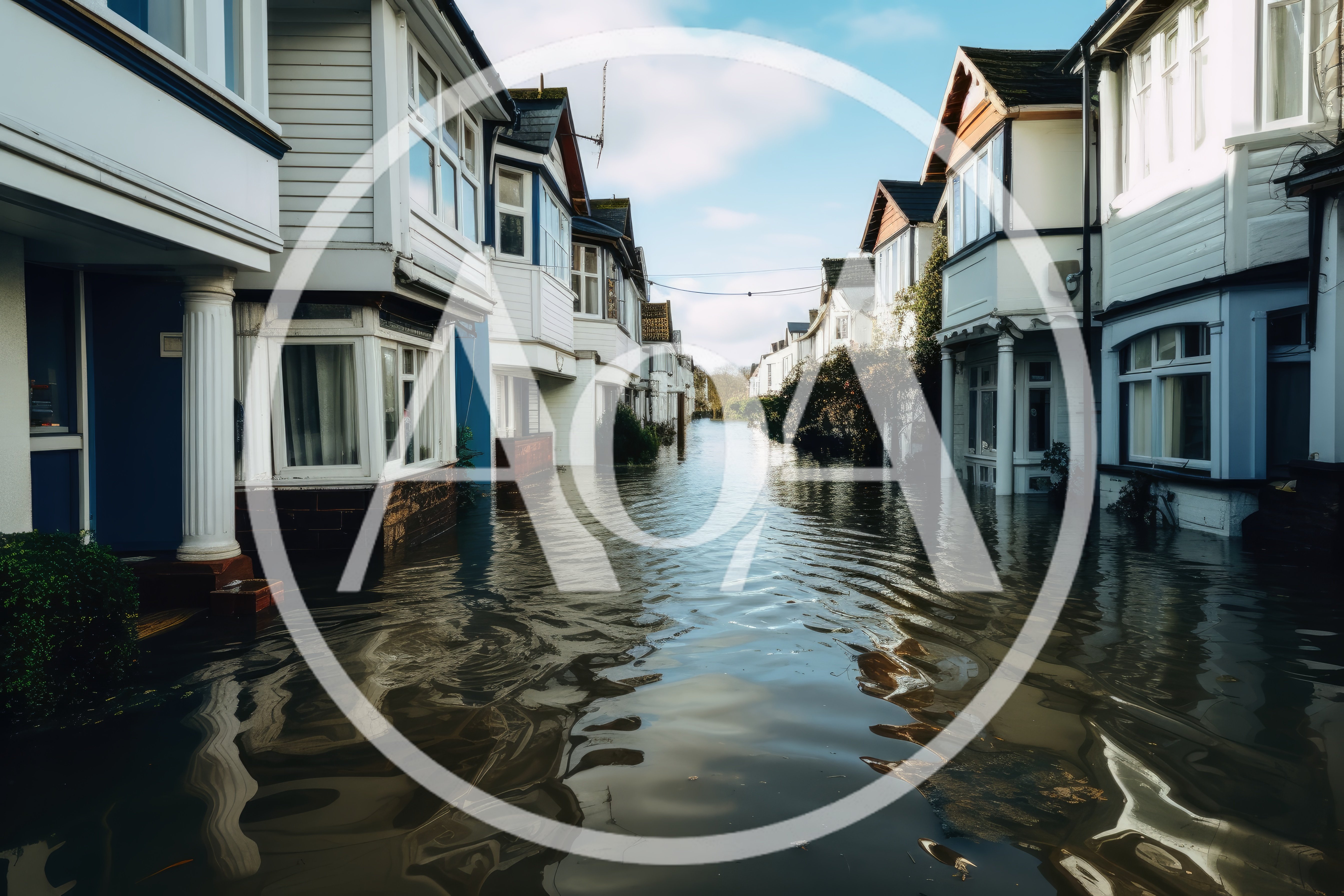 Flooded Residential Street With Submerged Houses