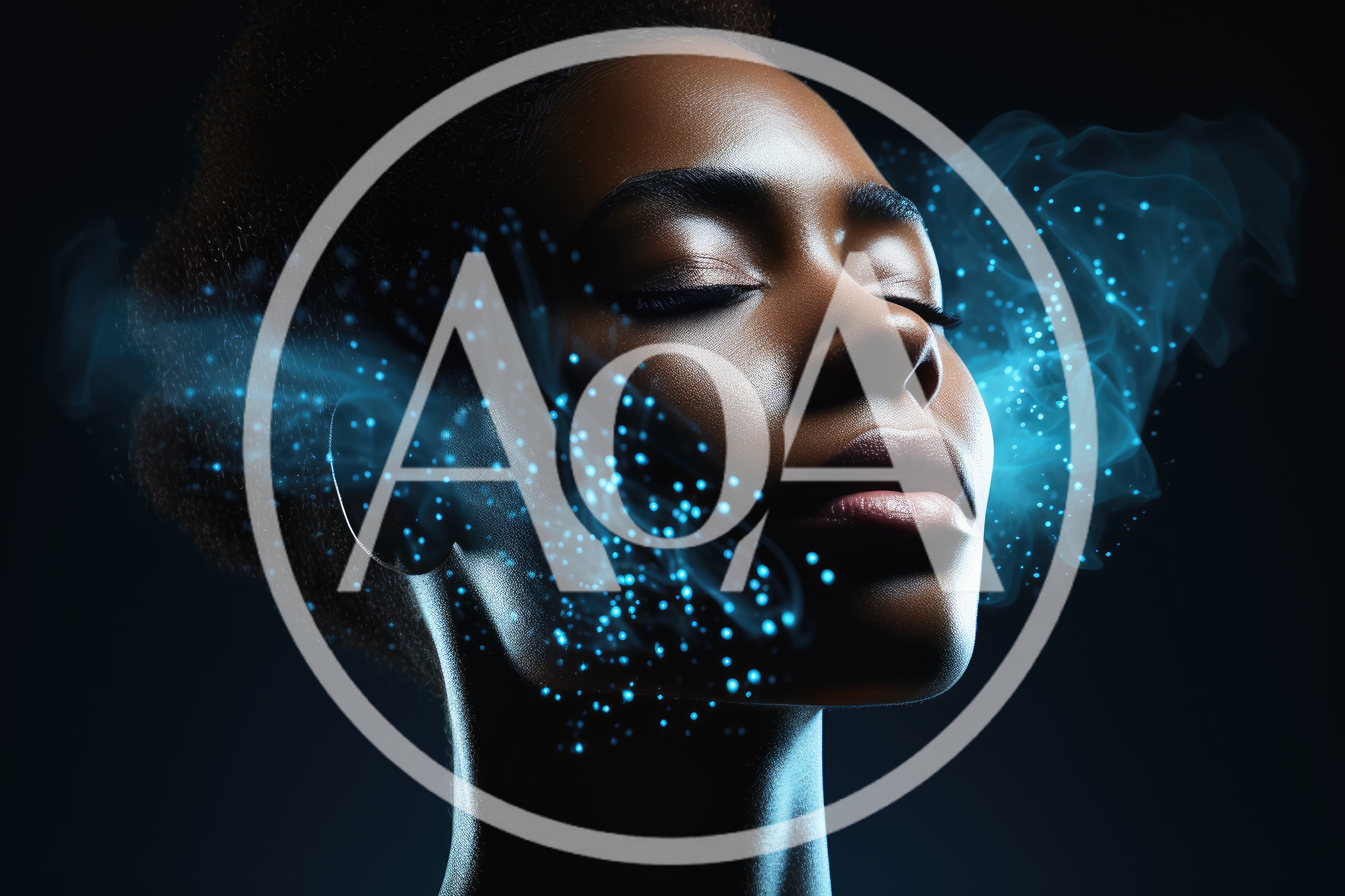 Portrait Of A Woman With Glowing Digital Particles