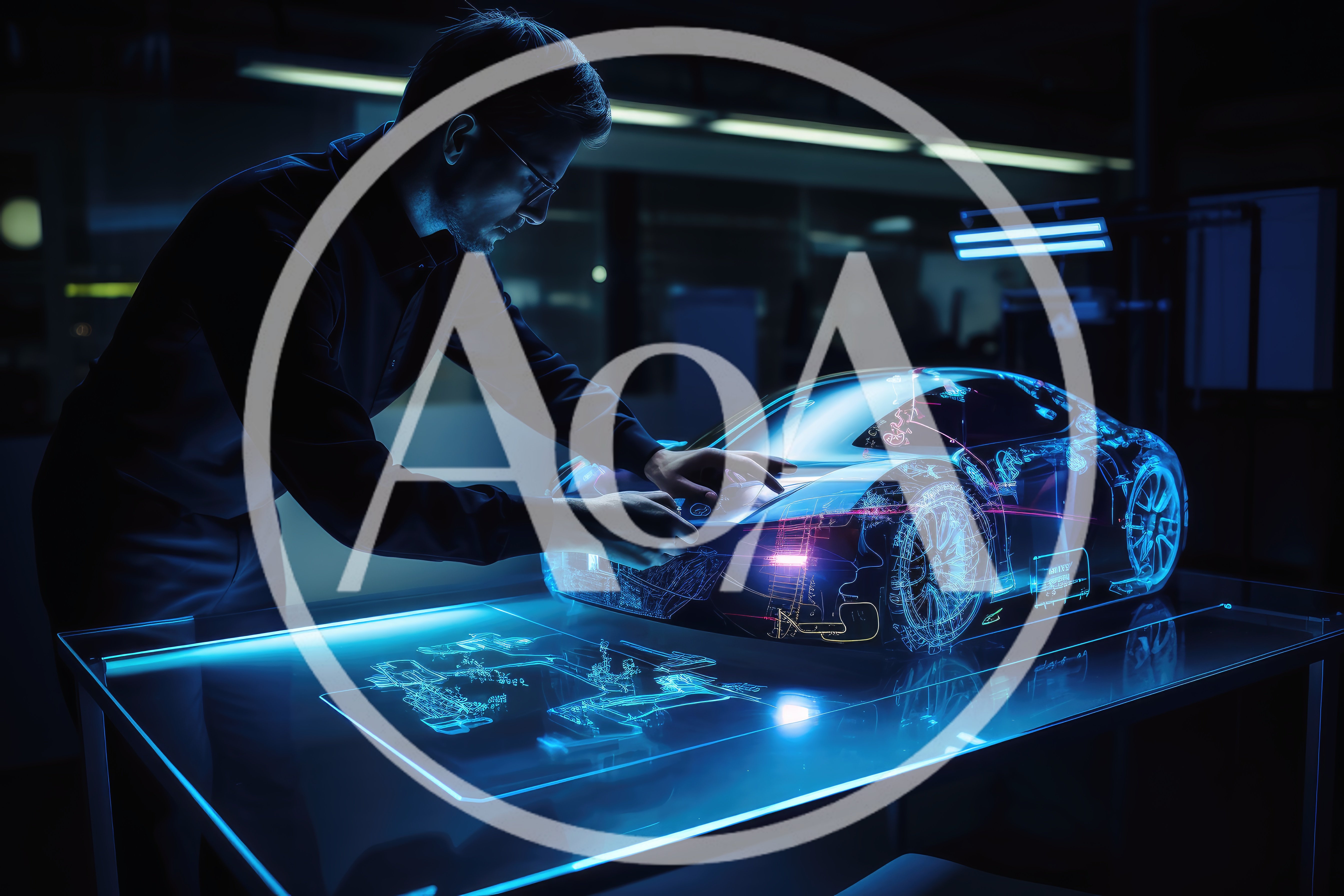 Automotive Designer Working With Holographic Car Model