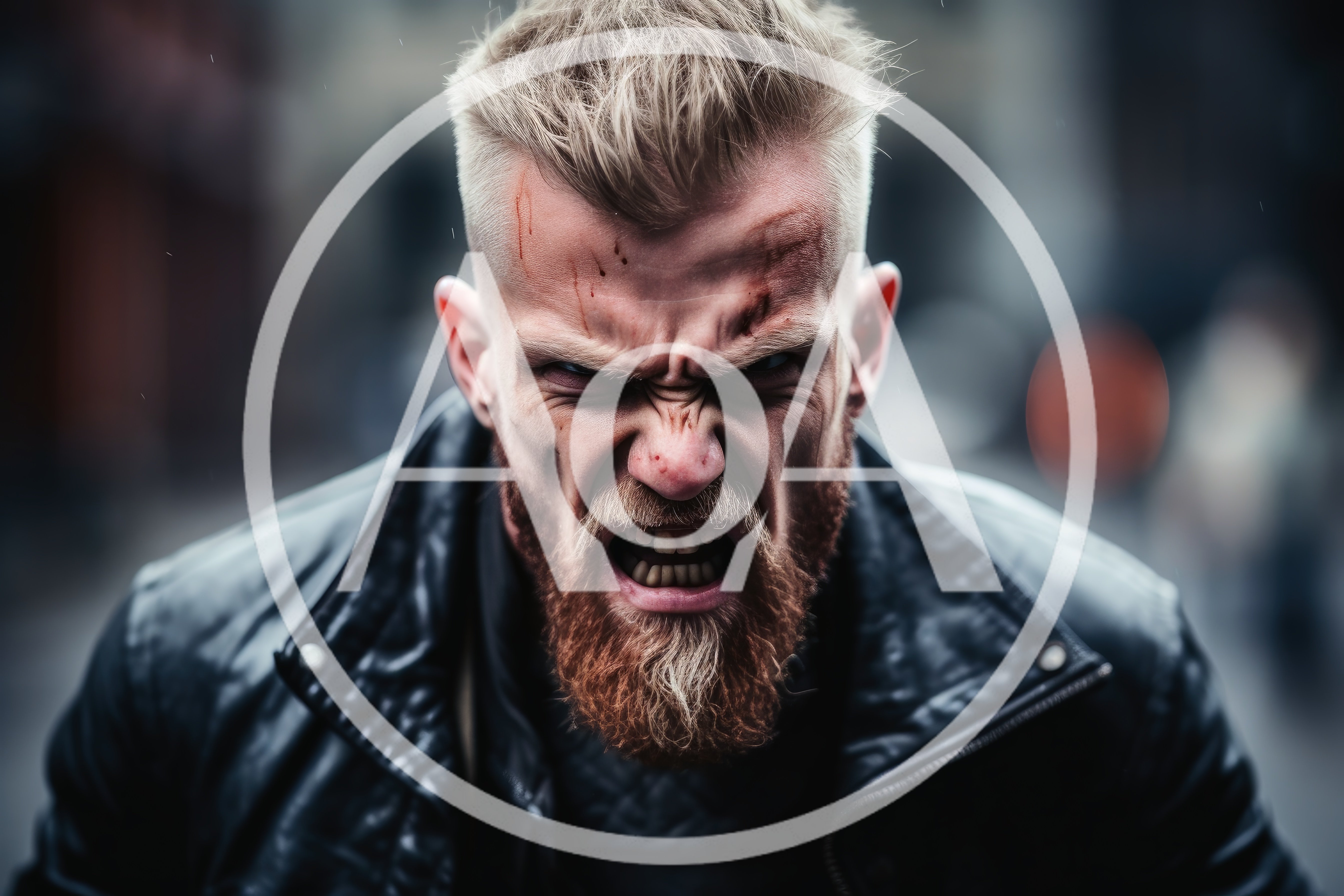 Angry Man With Beard And Leather Jacket
