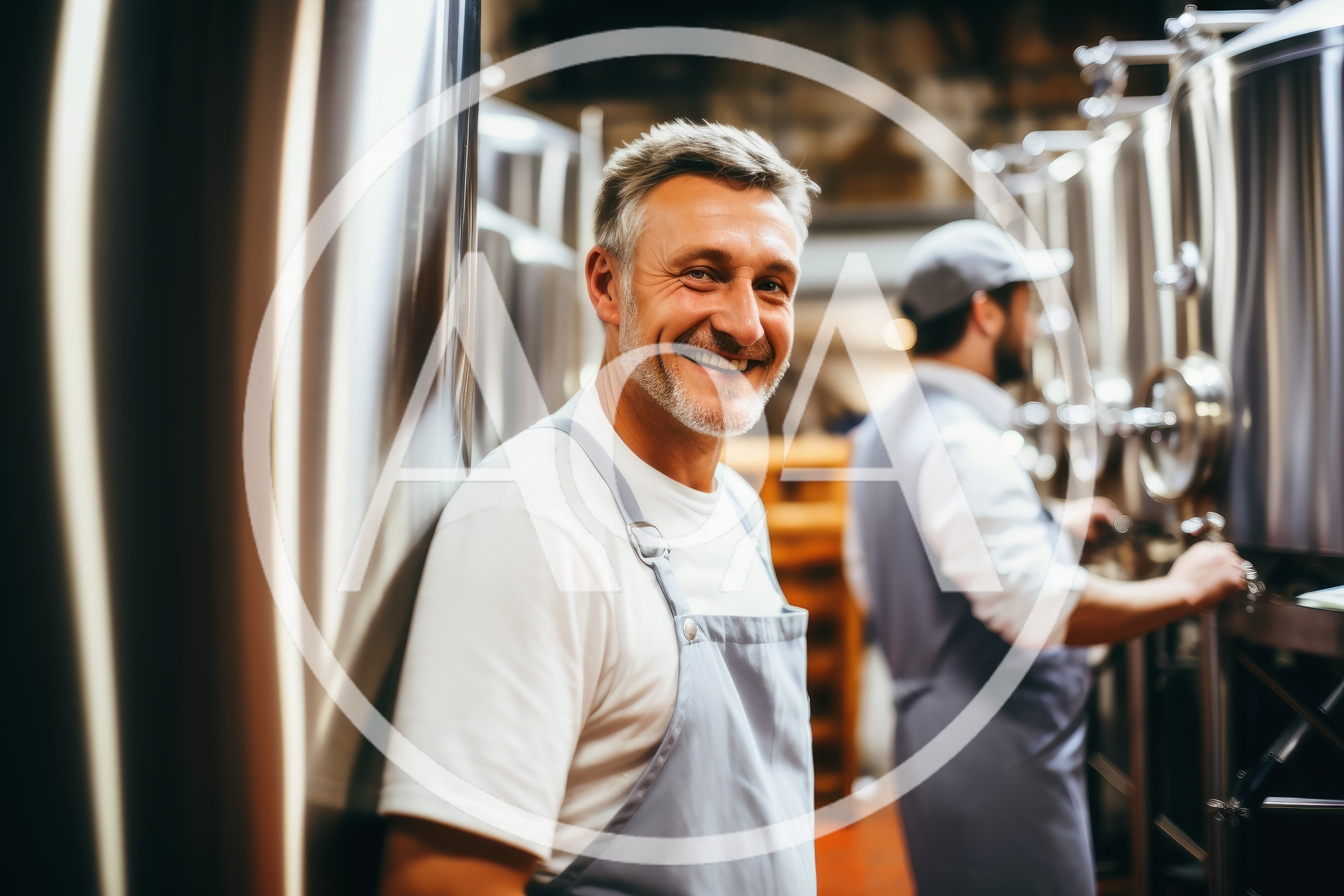 Smiling Brewery Worker Standing Beside Stainless Steel Tanks