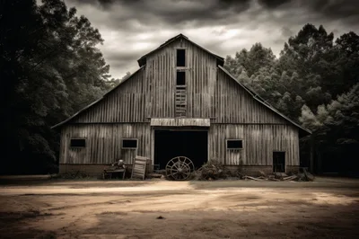 Old Weathered Wooden Barn In A Rural Landscape