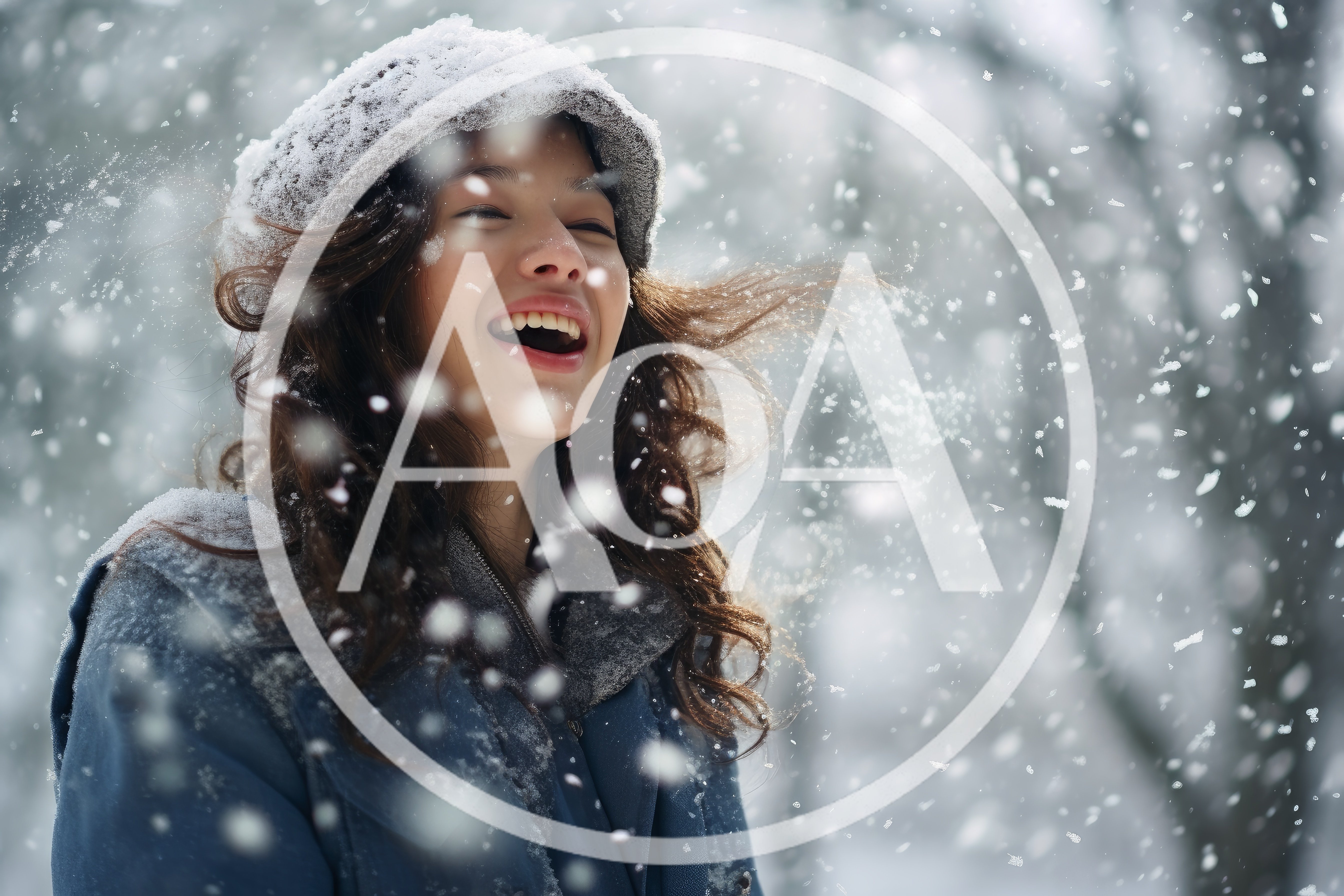 Young Woman Laughing During A Winter Snowfall