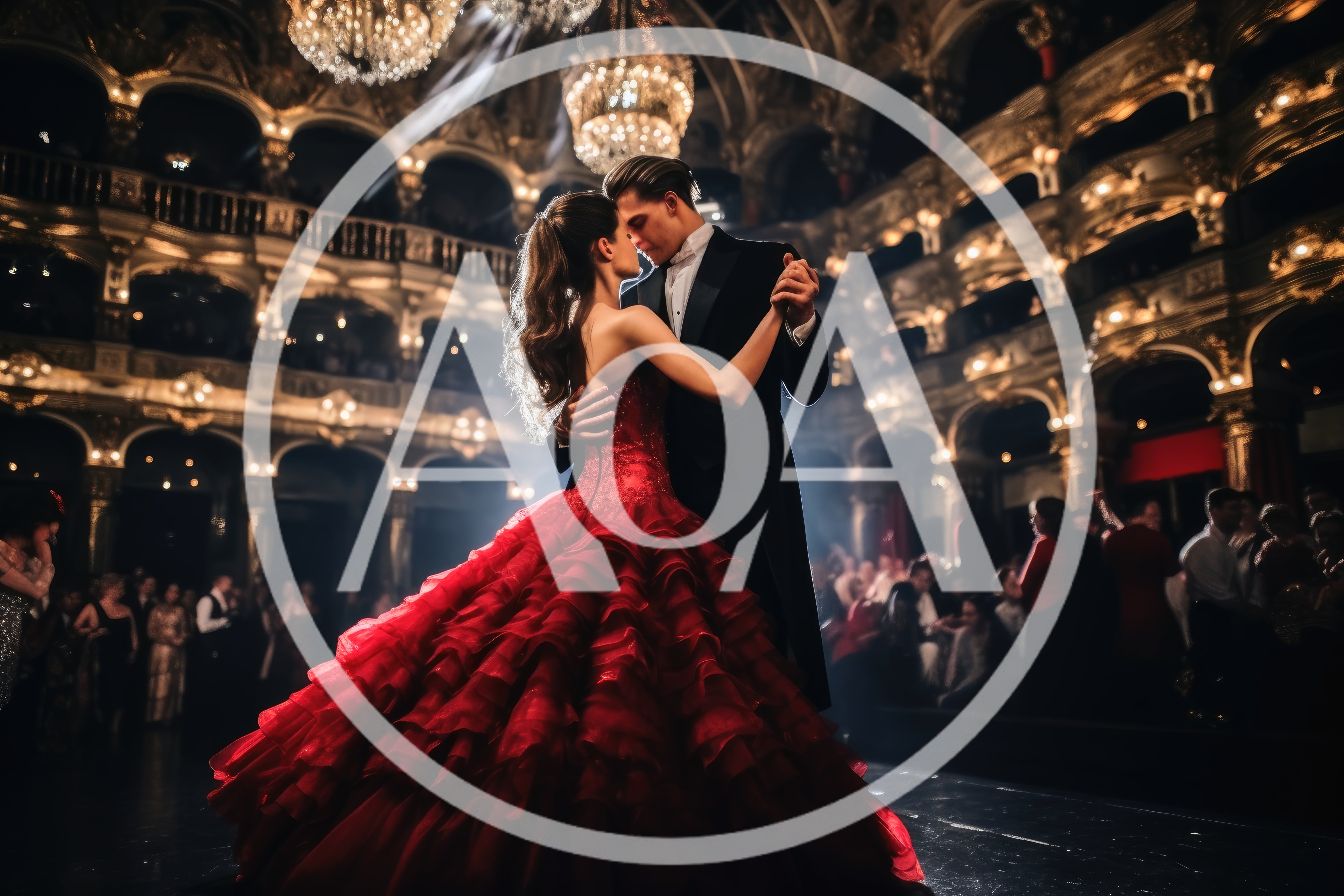 Elegant Couple Dancing In A Grand Ballroom