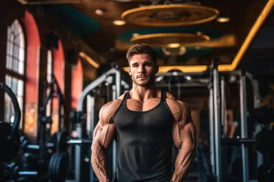 Muscular Man Standing In A Modern Gym