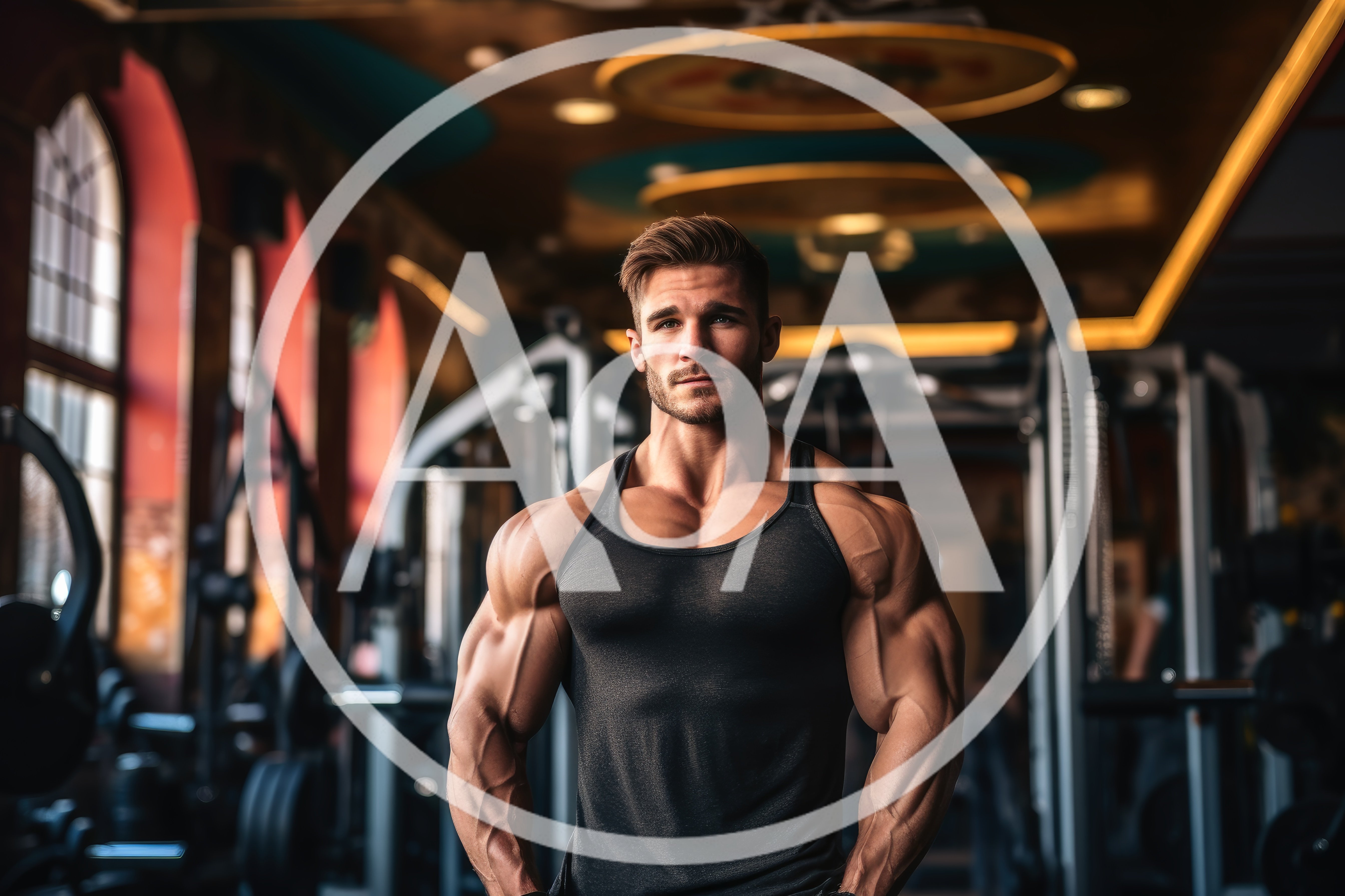 Muscular Man Standing In A Modern Gym