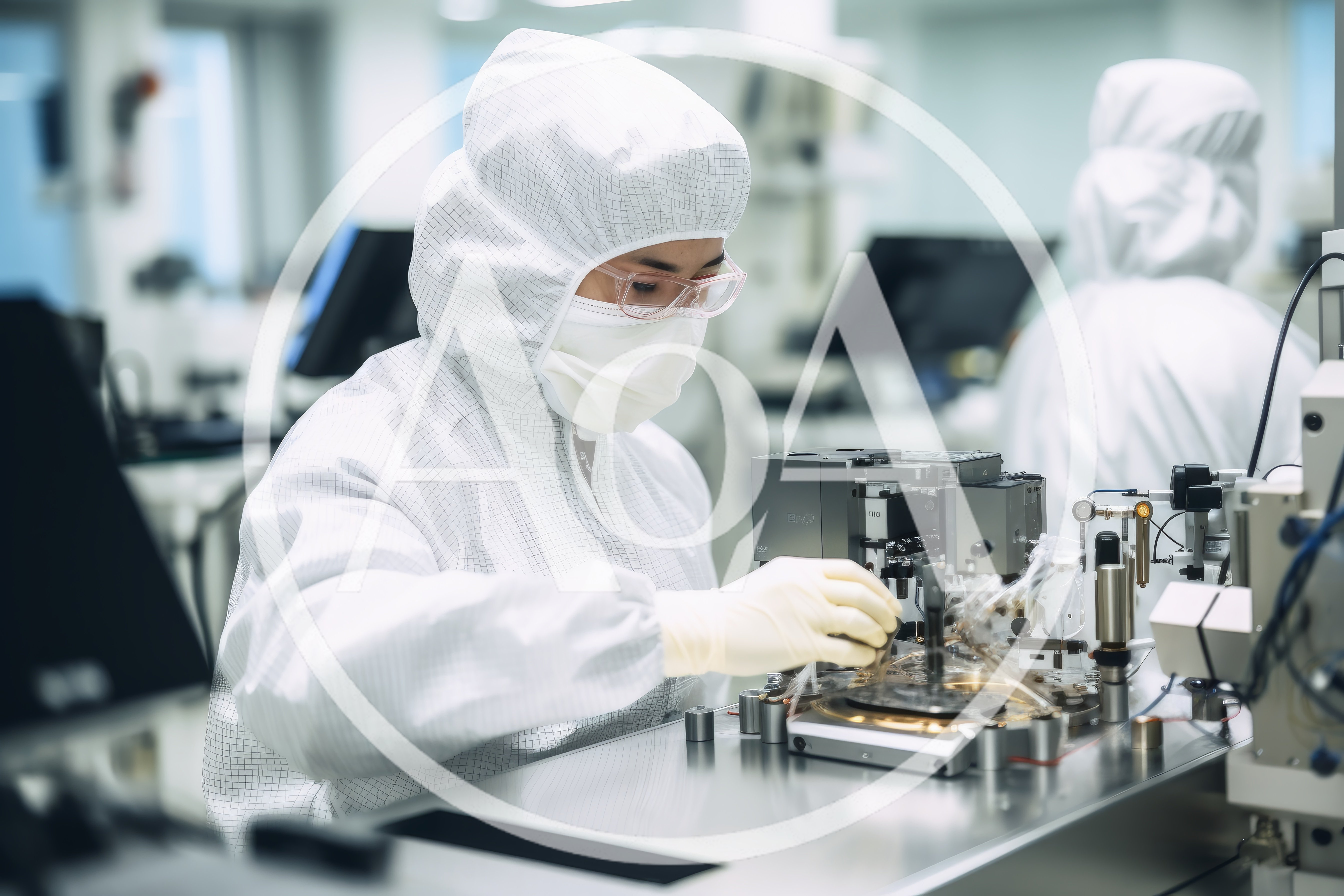Technician Operating Semiconductor Manufacturing Equipment In Cleanroom