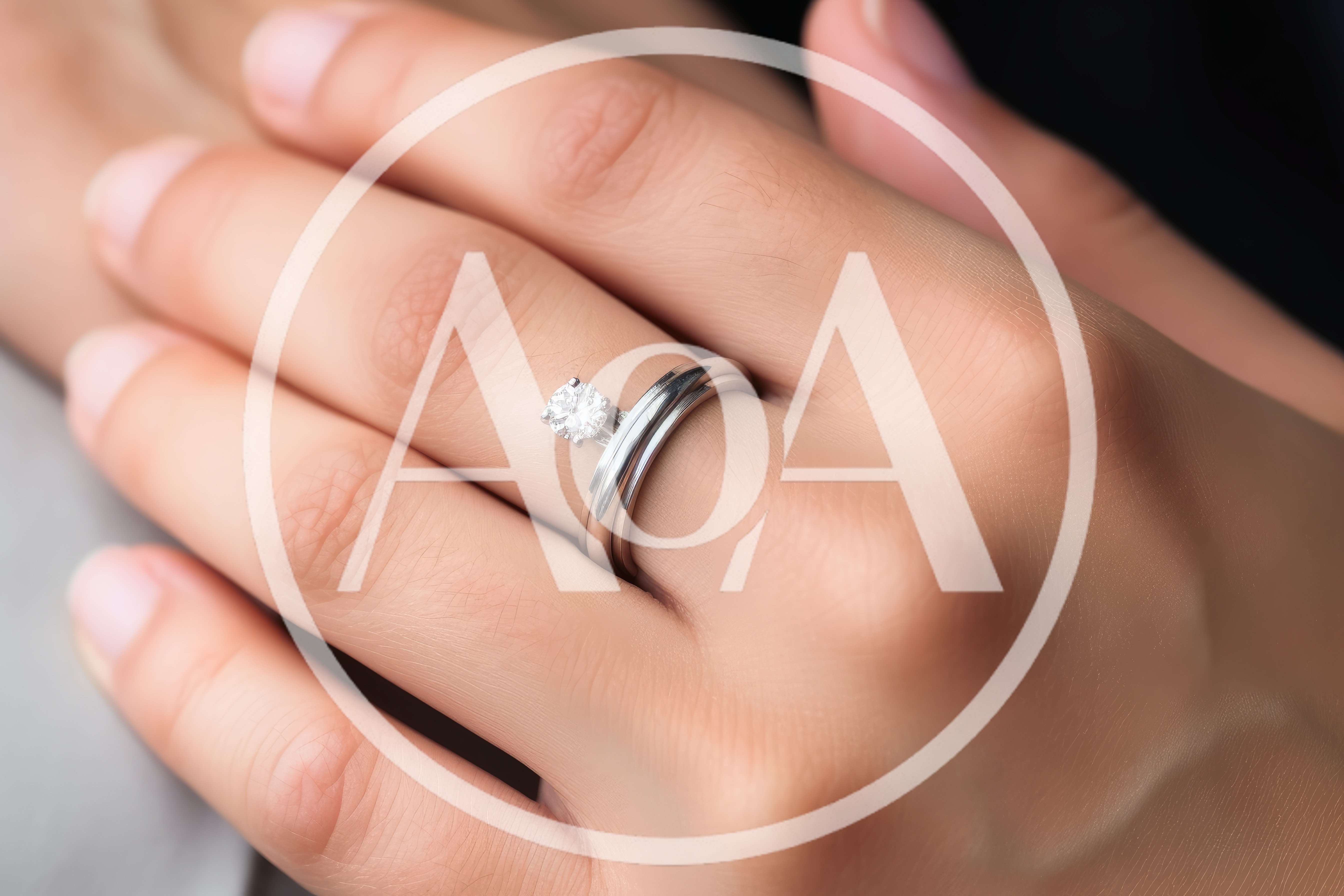 Close Up Of A Woman Wearing A Diamond Engagement Ring