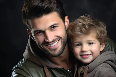 Portrait of a Smiling Father and Young Son