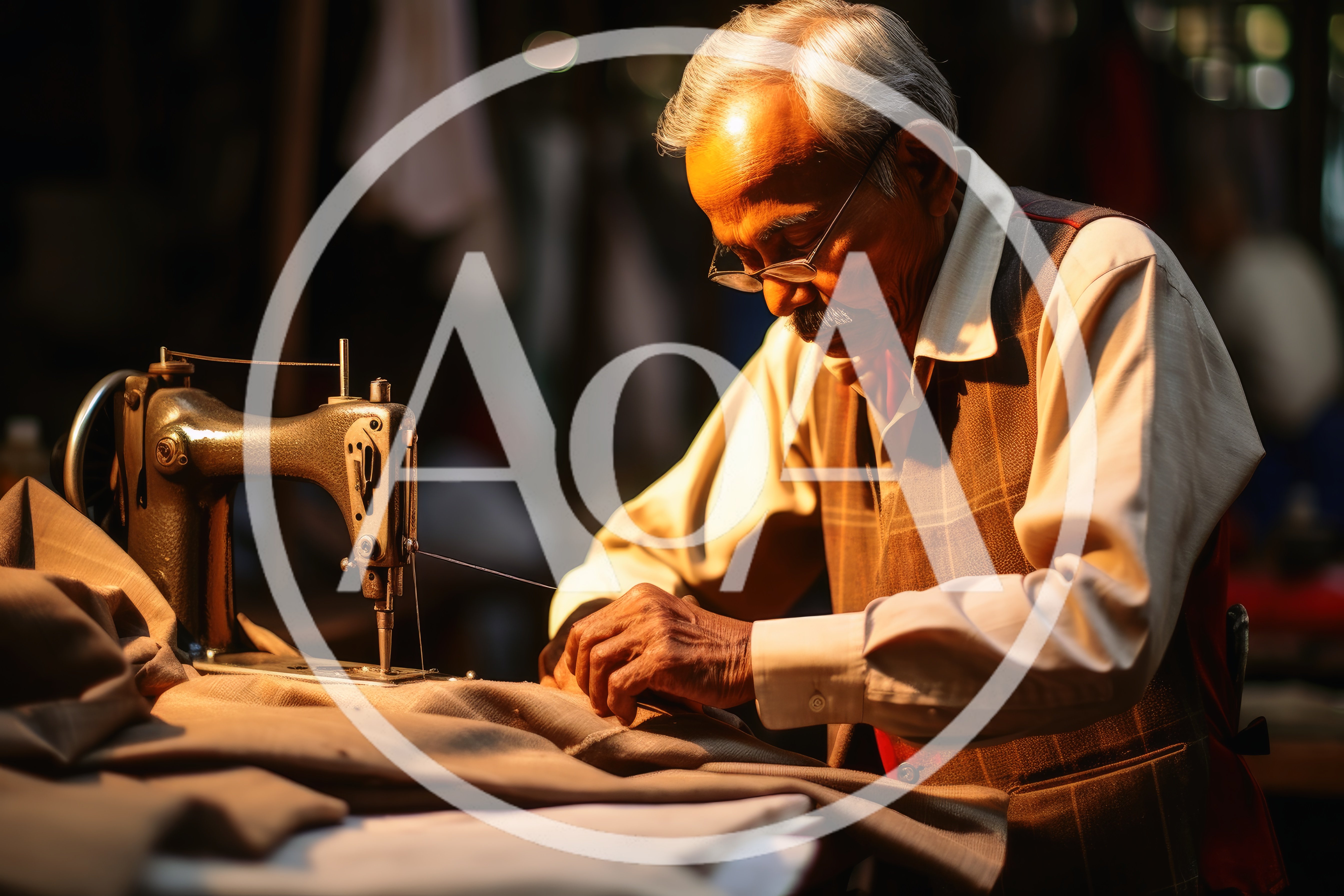 Elderly Tailor Working On A Vintage Sewing Machine