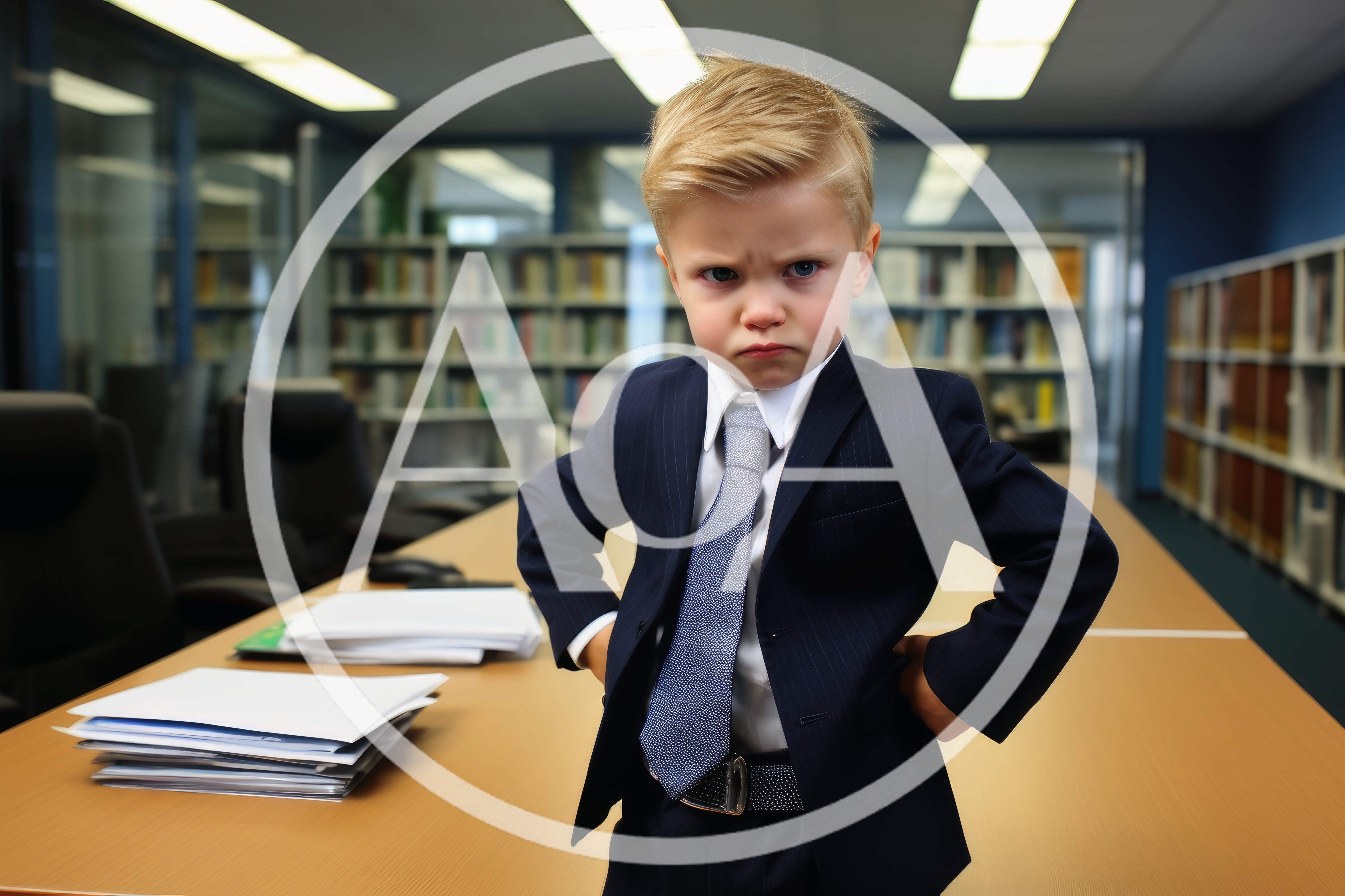 Angry Little Boy Dressed In A Business Suit