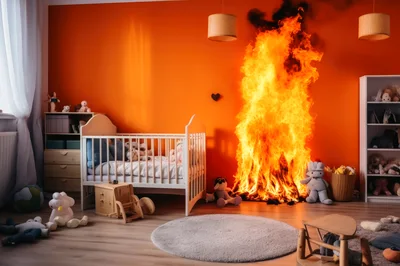 Fire Burning Inside A Child Nursery Room