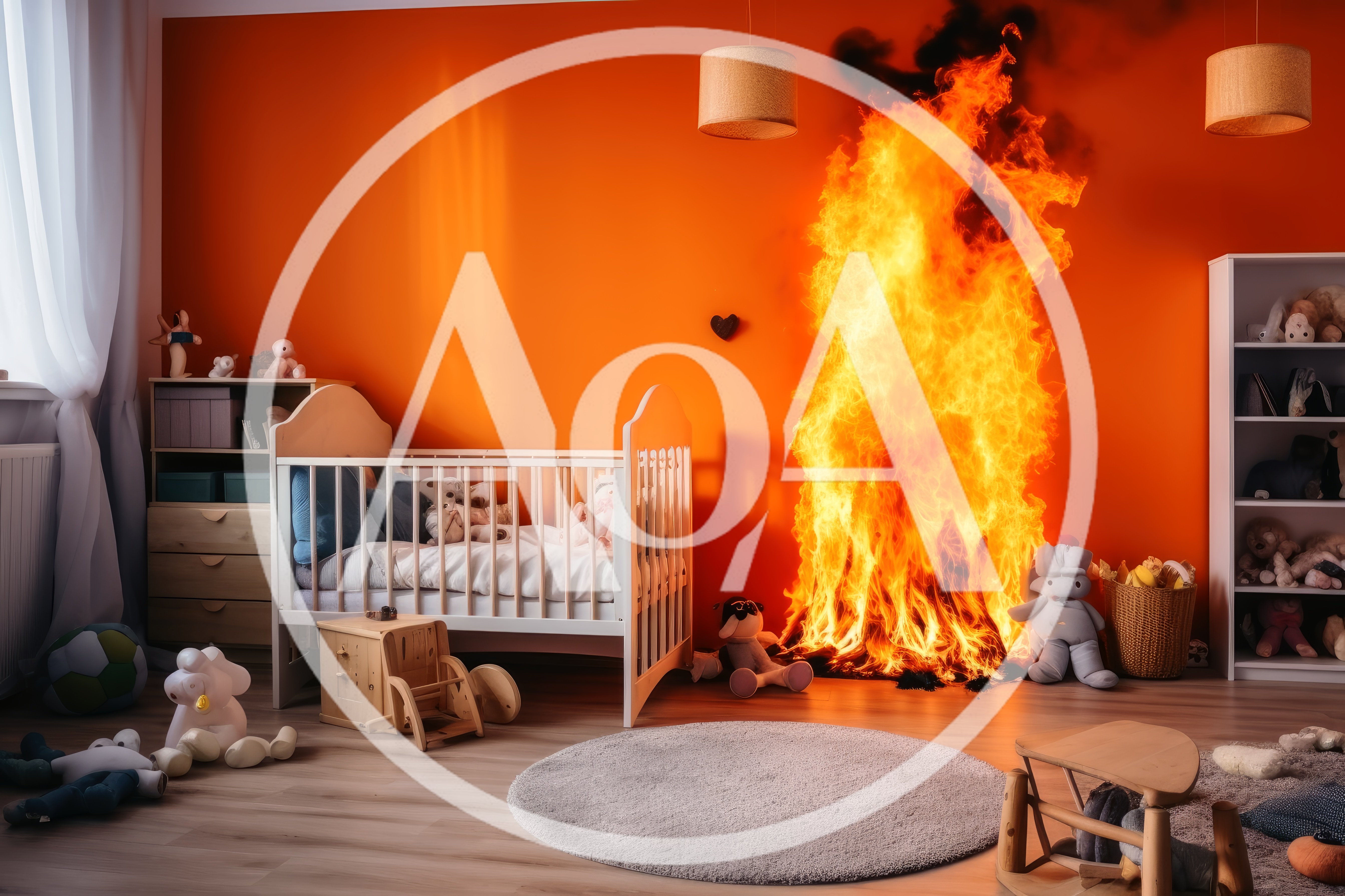 Fire Burning Inside A Child Nursery Room