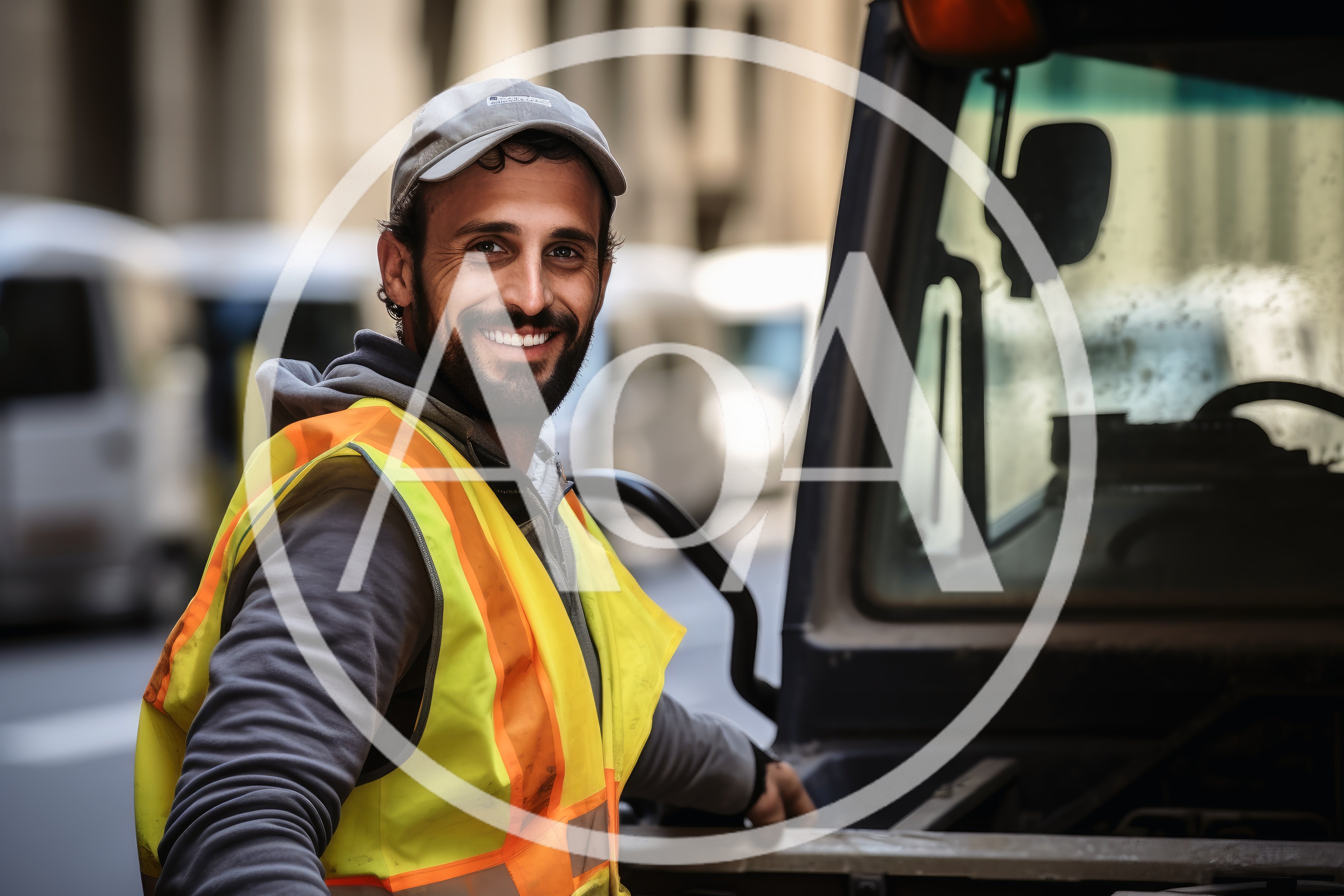 Smiling Construction Worker Standing By Heavy Machinery
