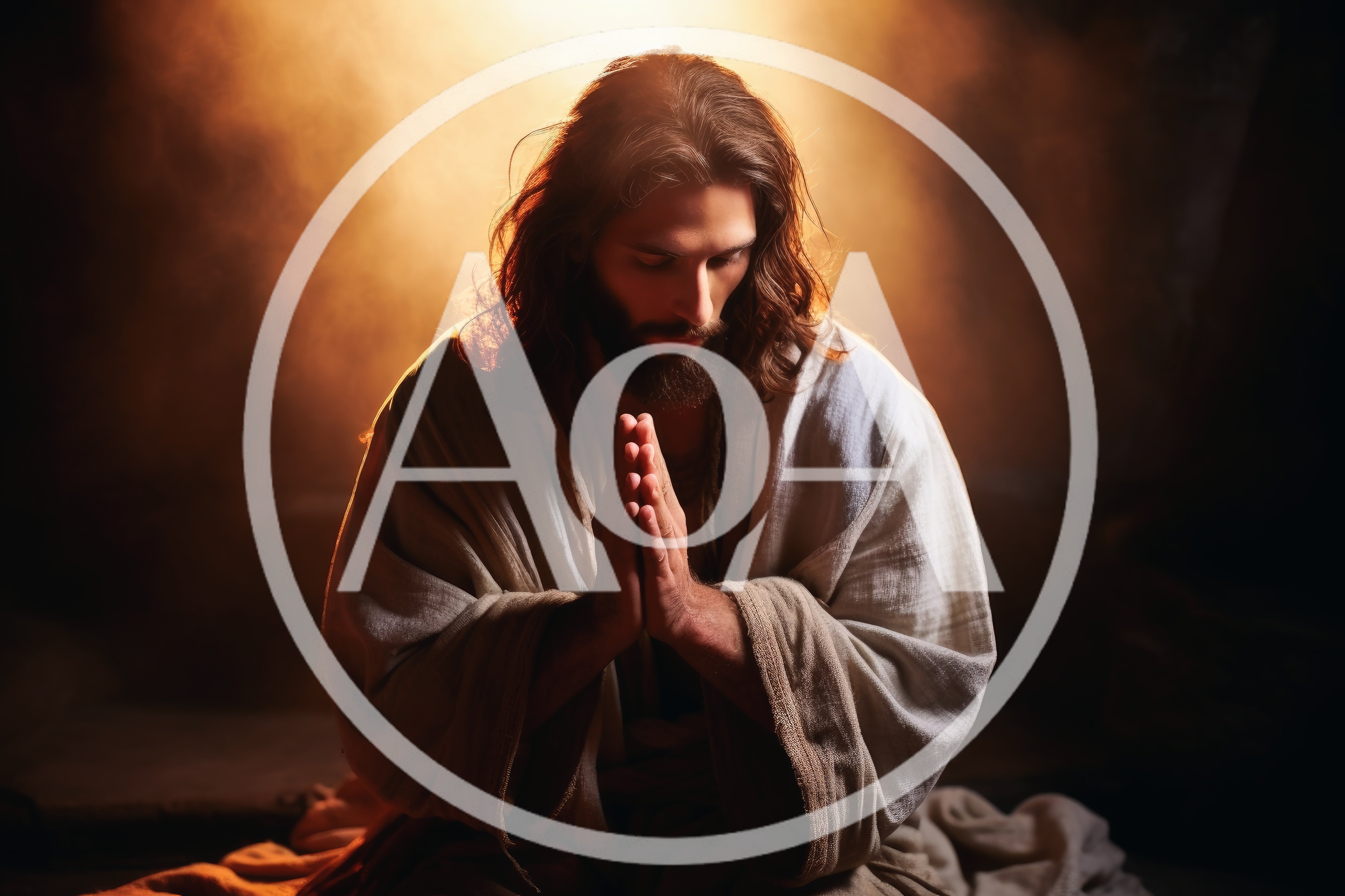 Jesus Christ Praying in a Dimly Lit Setting